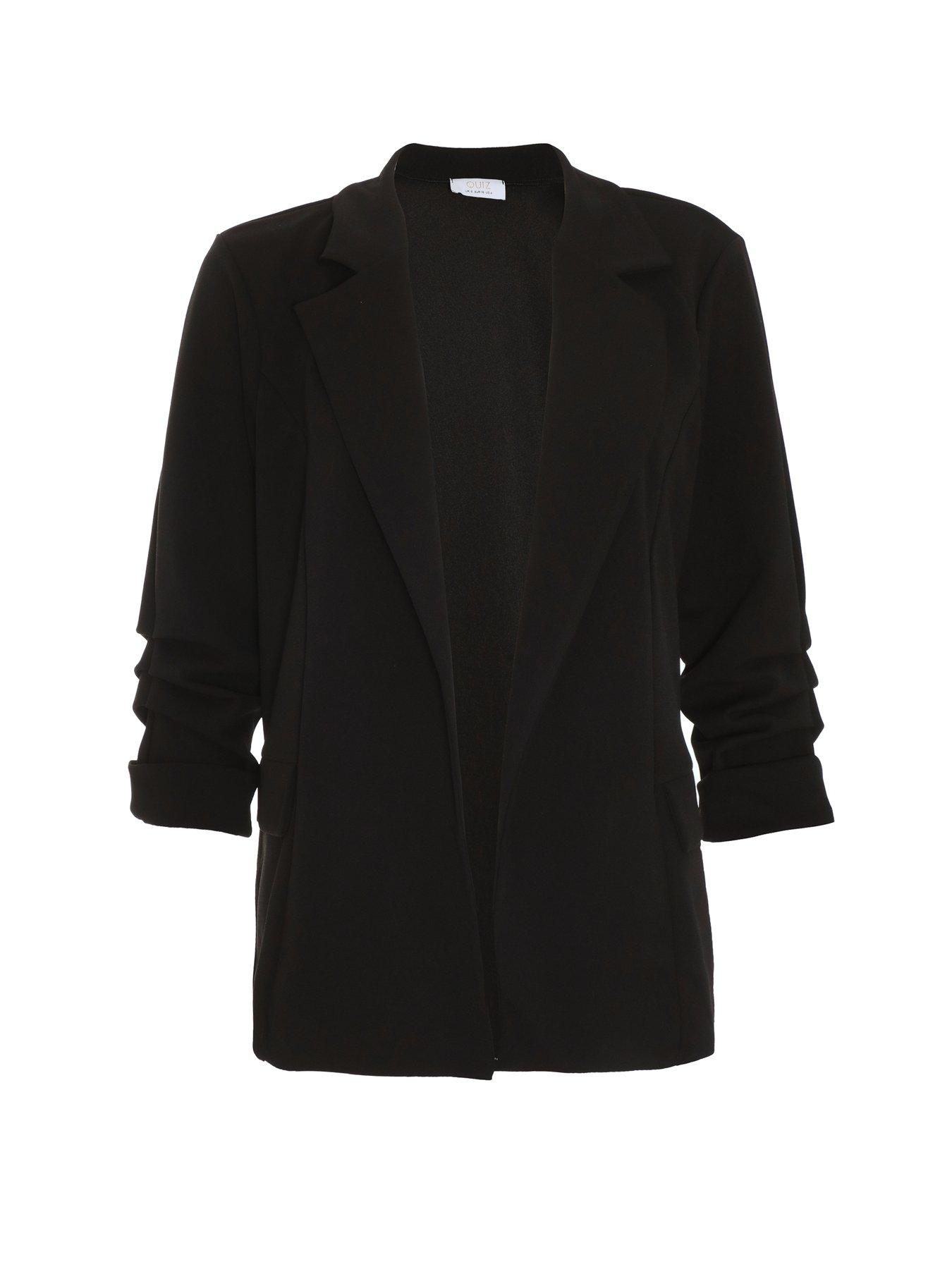 Image 4 of 6 of Quiz Petite Black Ruched Sleeve Blazer