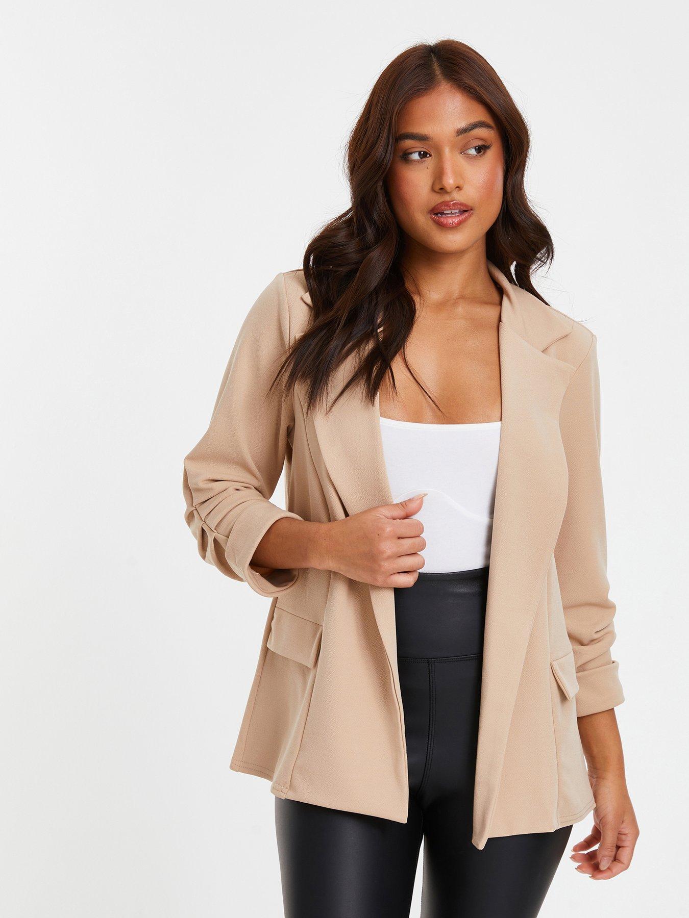 undefined Petite Stone Ruched Sleeve Blazer