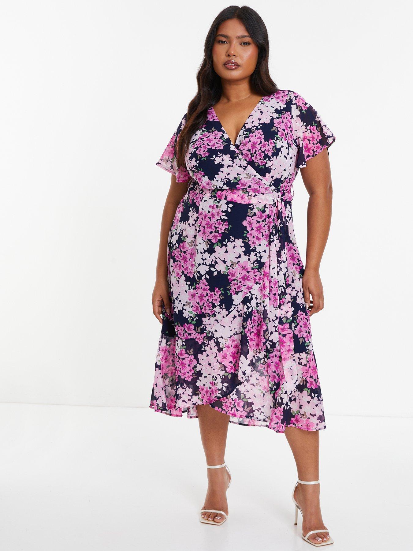 Quiz curve floral wrap hot sale dress