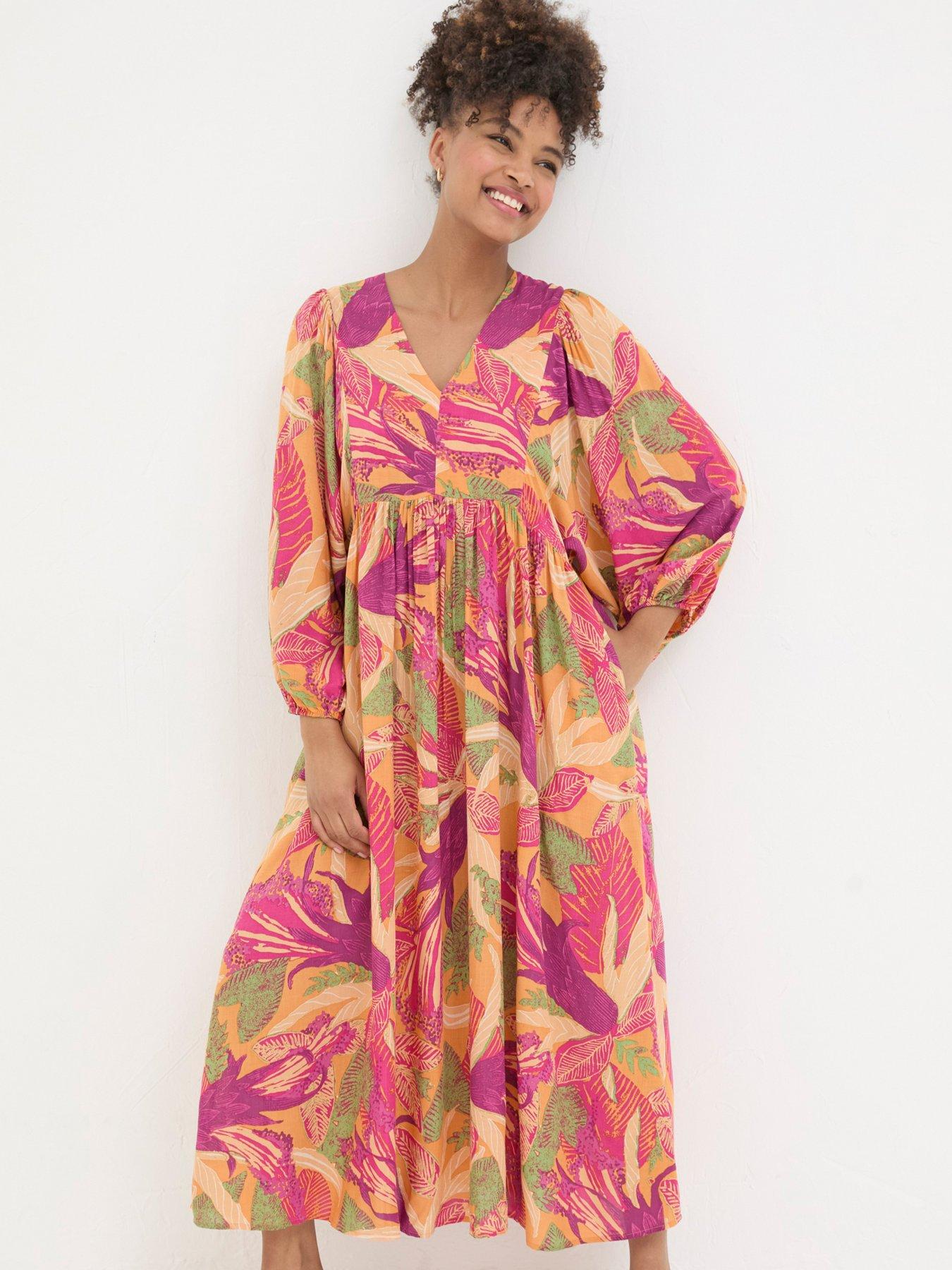 undefined Jocelyn Tropical Floral Midi Dress - Orange