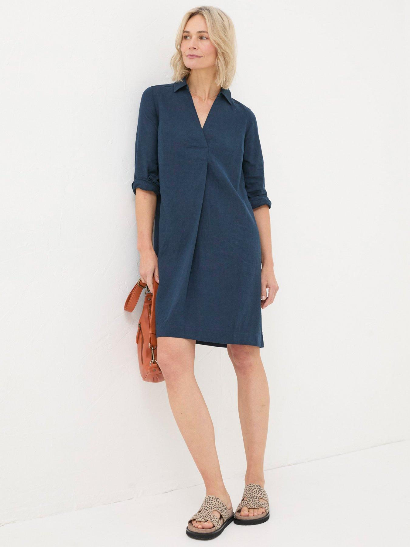 undefined Mina Linen Blend Tunic Dress - Navy