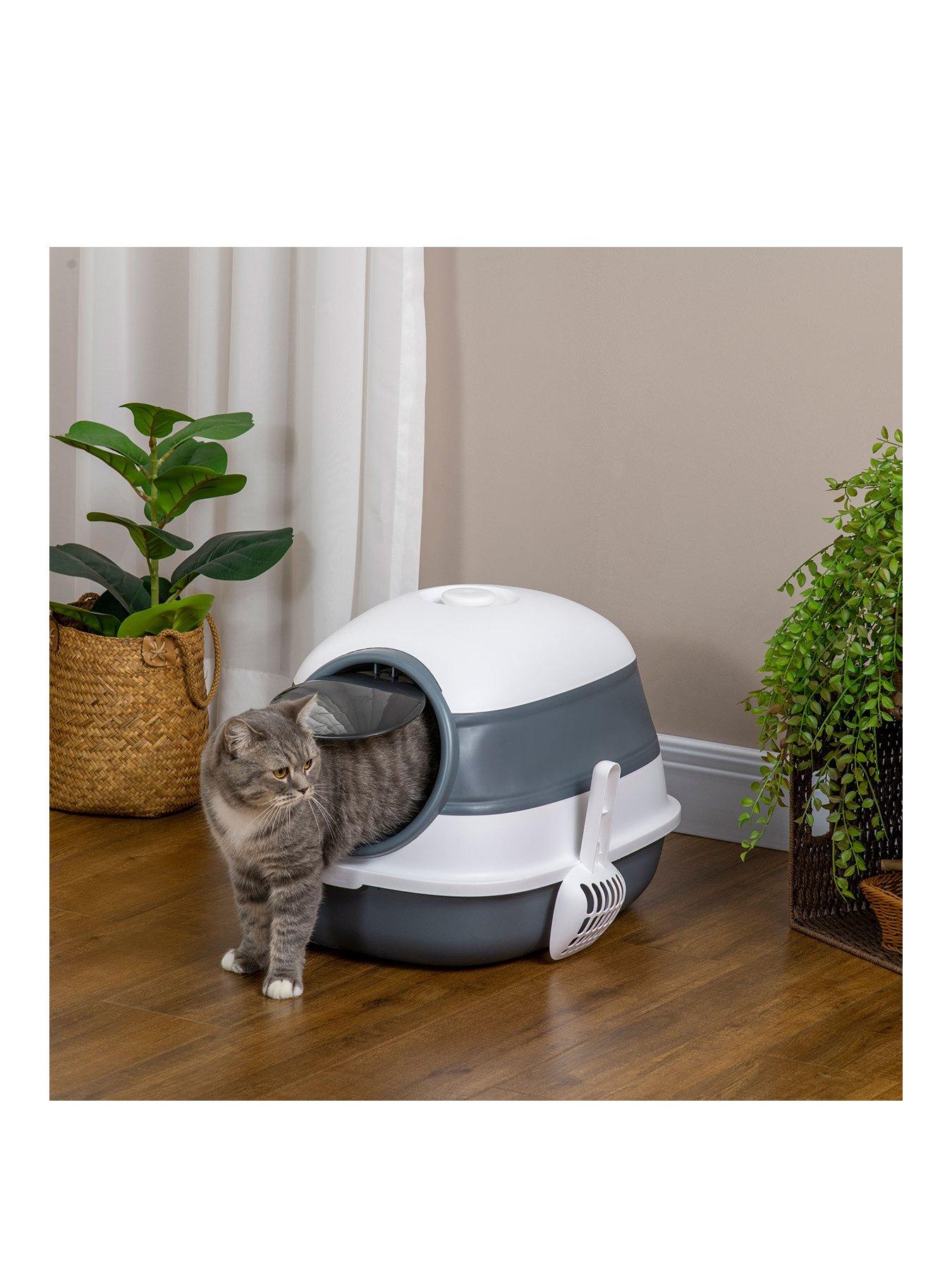 PawHut Foldable Hooded Cat Litter Tray Grey/White