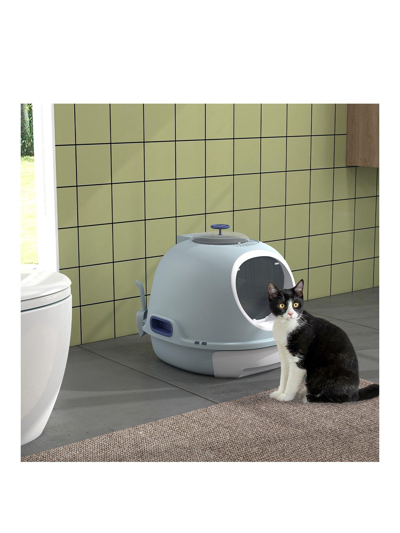 PawHut Cat Litter Box With Litter Scoop Enclosed Drawer  &  Skylight -Blue
