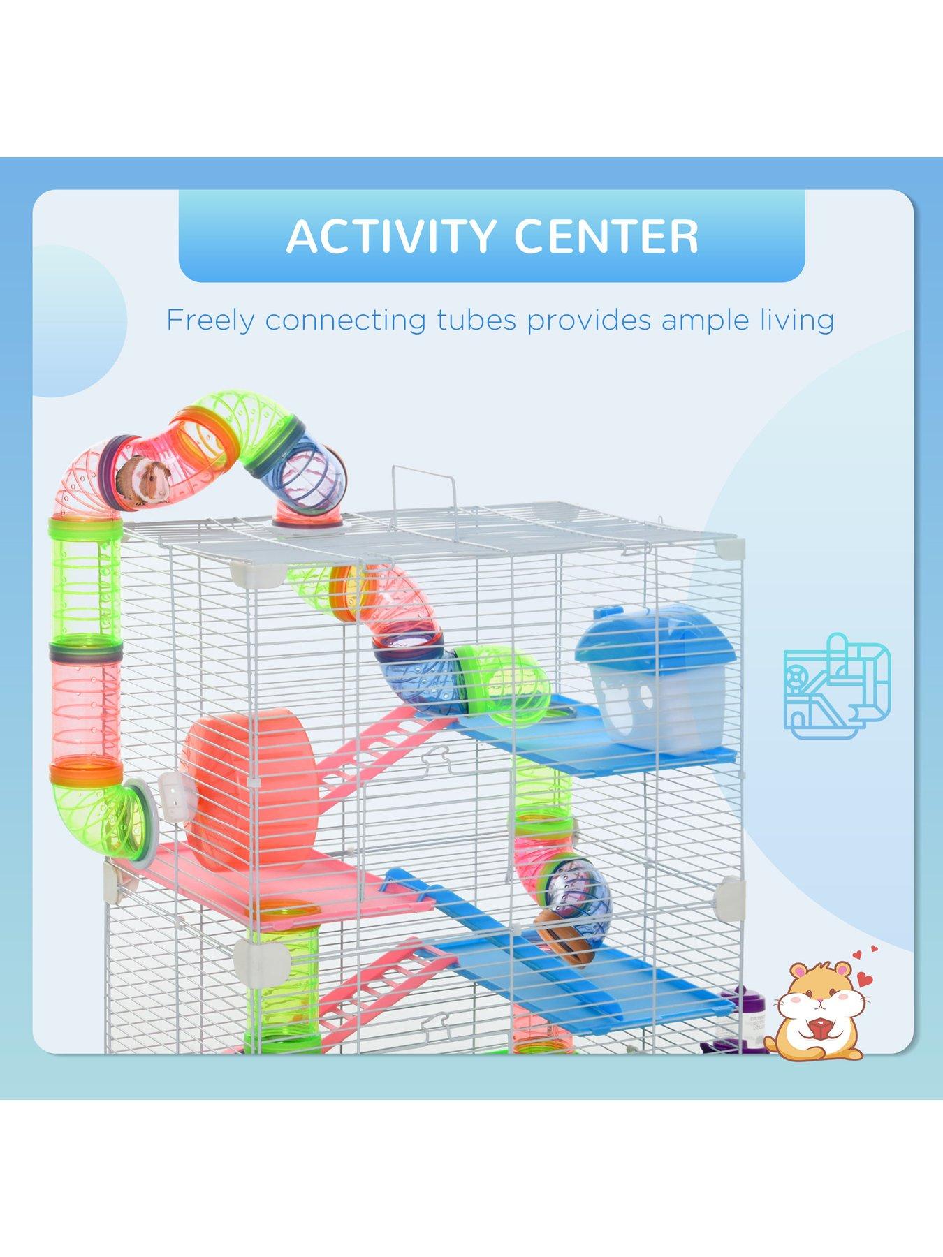 View of PawHut 5 Tier Hamster Cage Carrier Habitat Small Animal House with ...