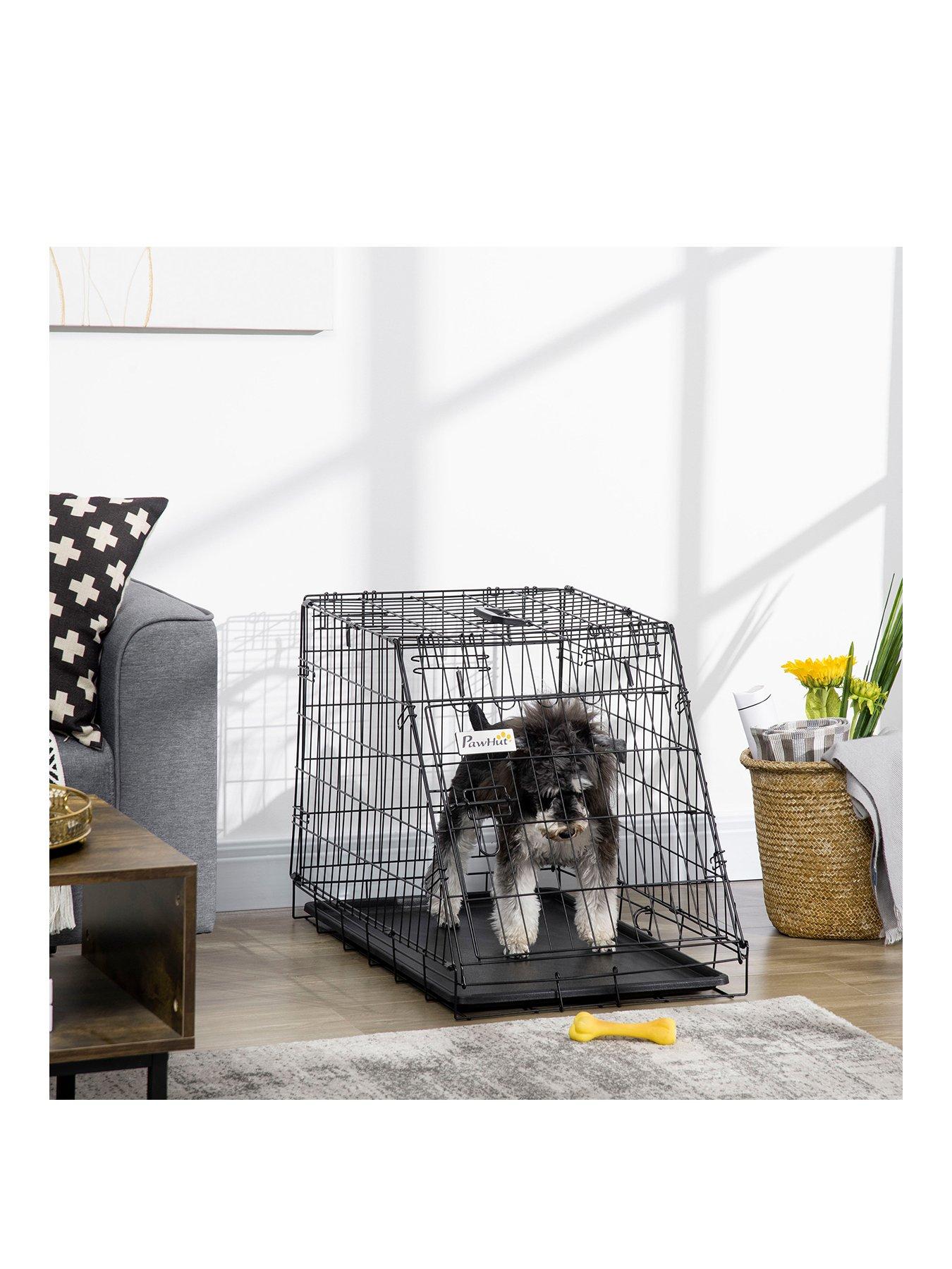 undefined Metal Dog Car Crate/Folding Pet Cage For Small Dog with Removable Tray 77 x 47 x 55cm