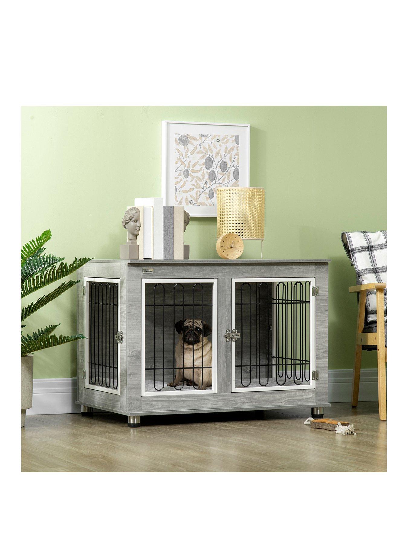 undefined Dog Crate Furniture Side End Table with Soft Washable Cushion - Grey