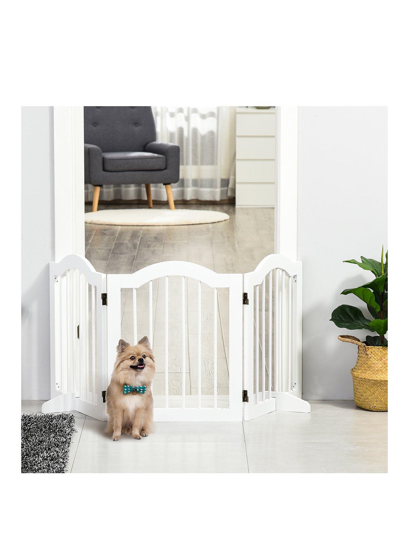 PawHut Freestanding Foldable Wooden Pet Gate - White