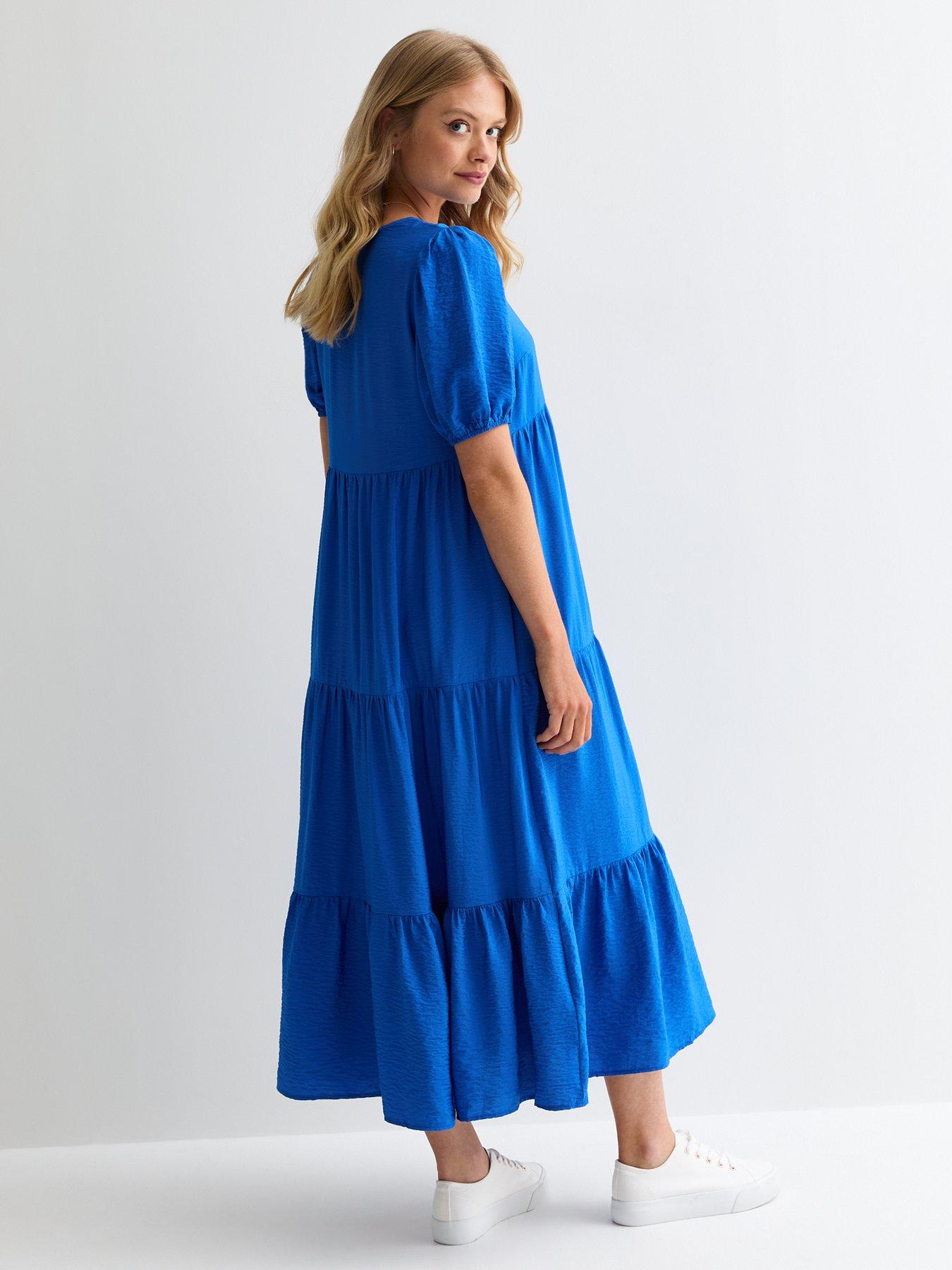 New Look Bright Blue Button Tiered Smock Midi | Littlewoods