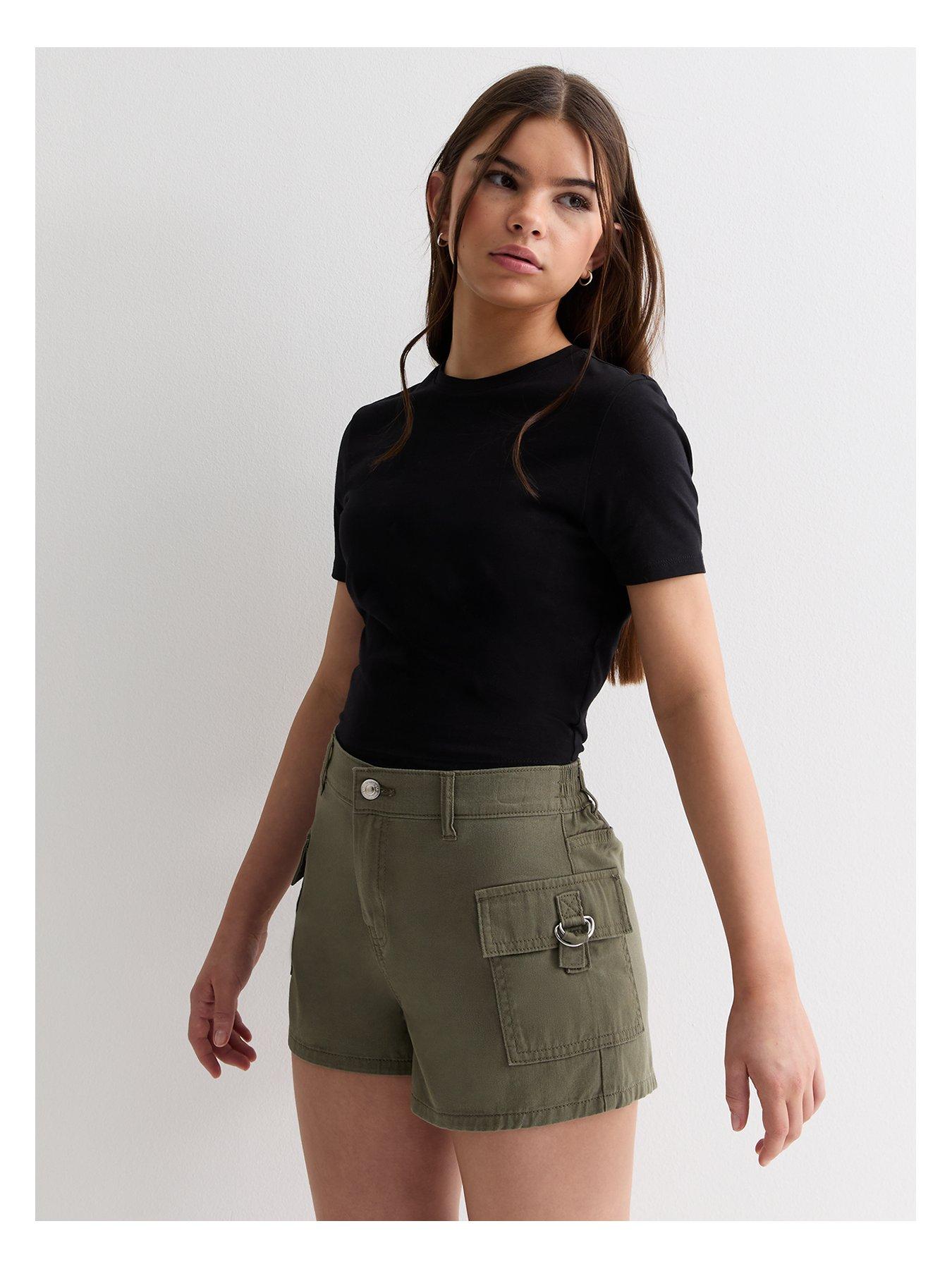 Girls Khaki Cotton Cargo Shorts