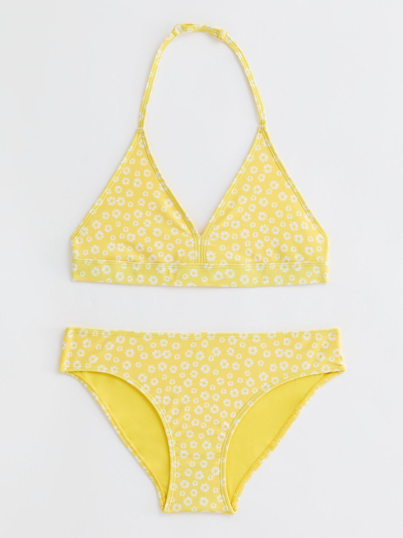 New Look 915 Girls Yellow Floral Triangle Bikini Set littlewoods