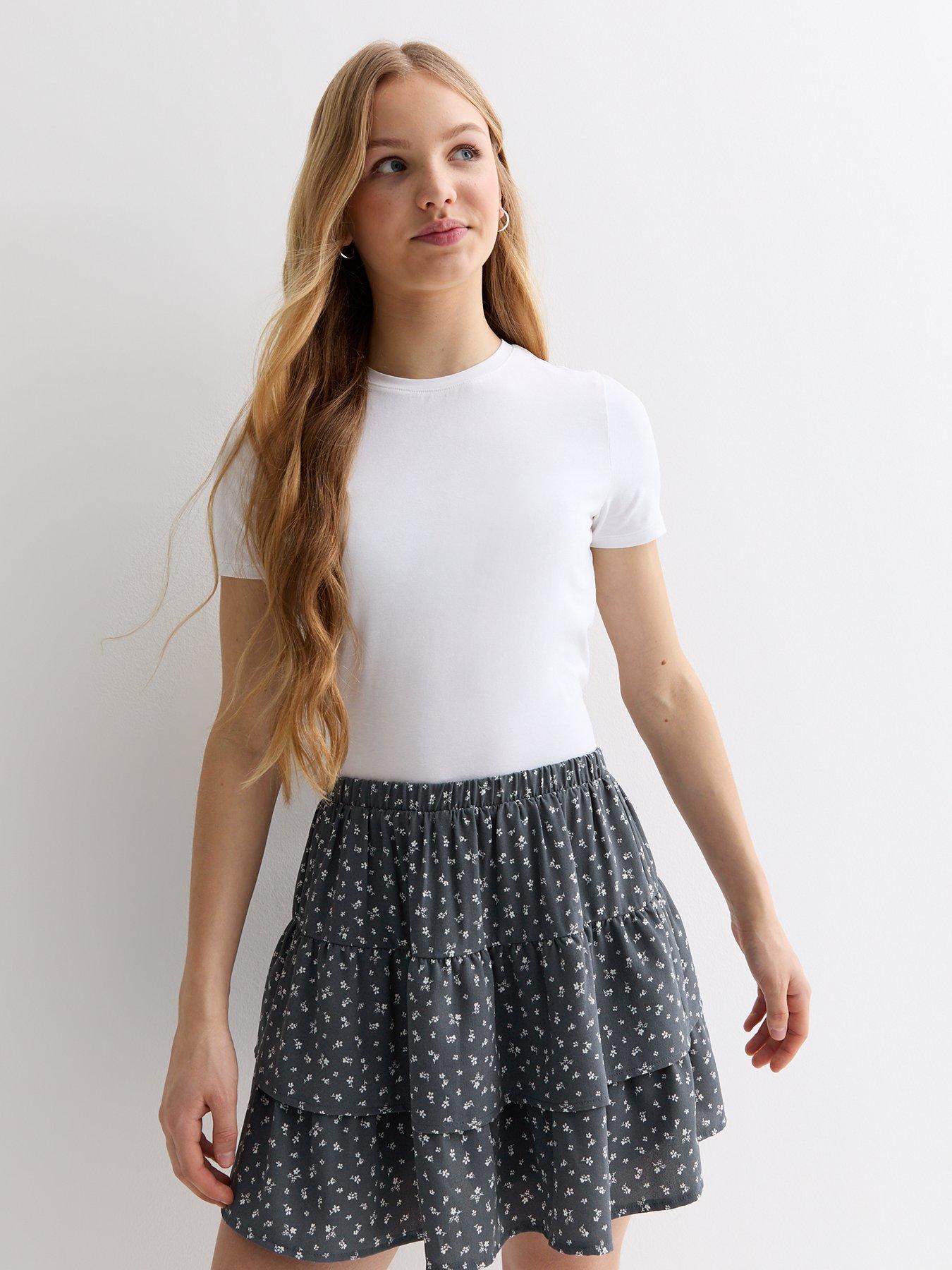 New Look 915 Girls Grey Ditsy Floral Tiered Skort | littlewoods.com