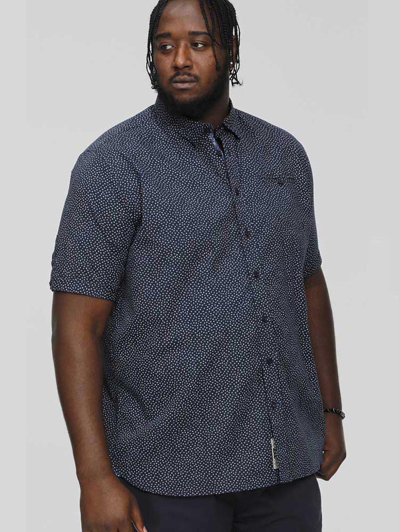 D555 Brody Micro Print Short Sleeve Shirt -navy