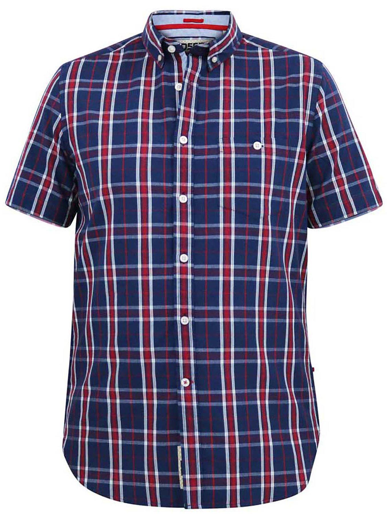 Image 3 of 4 of D555 D555 Royston Checked Short Sleeve Shirt - Navy/Red Check