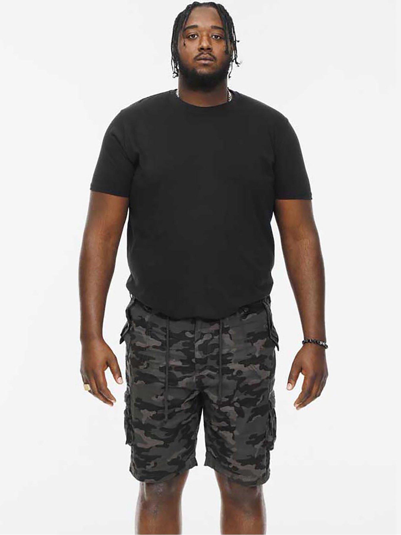 D555 Zavier Camo Cotton Cargo Shorts - Black Camo | littlewoods.com