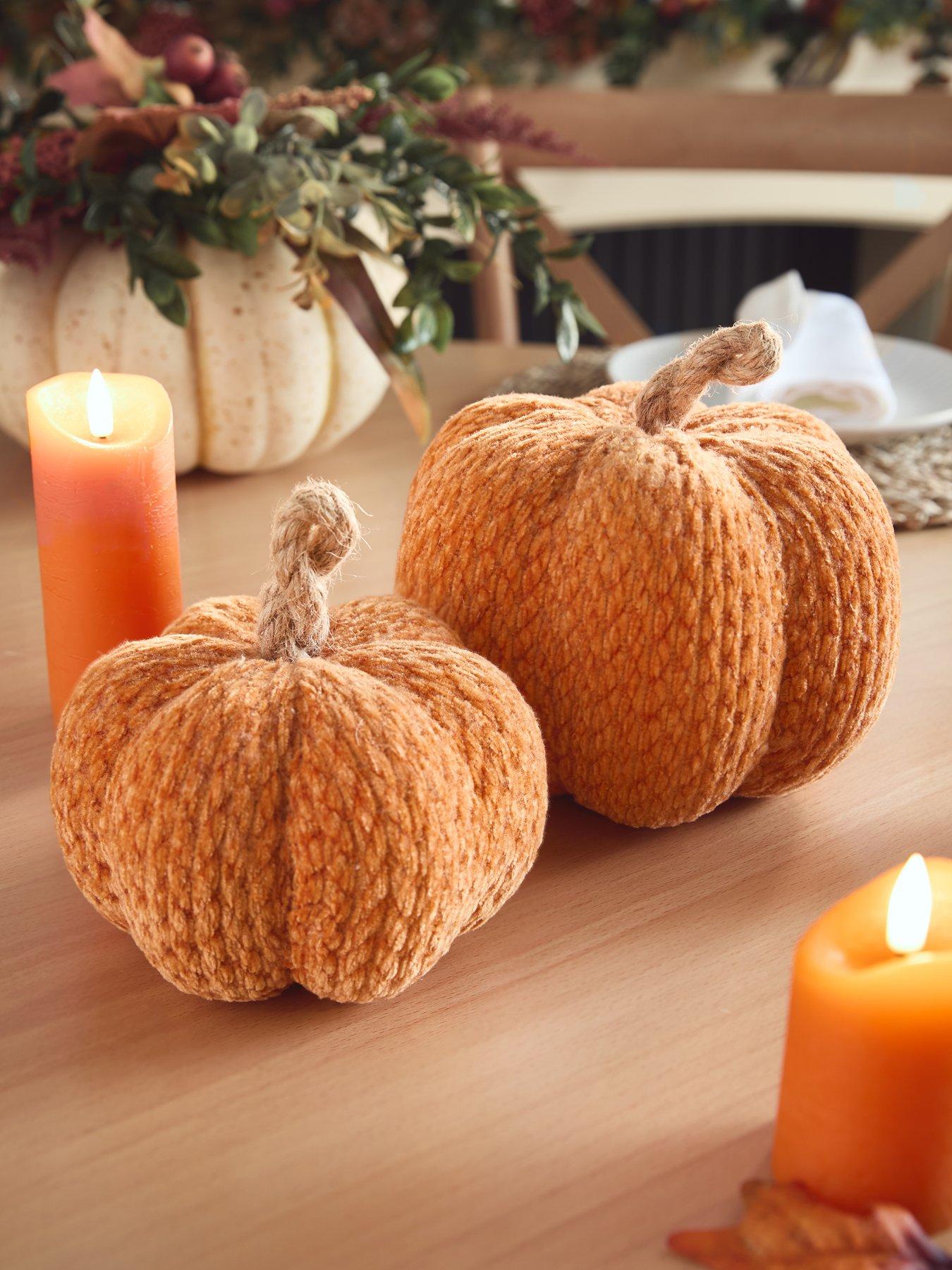 Image 1 of 6 of The Very Collection Set of 2 Chenille Pumpkin Autumn/Halloween Decorations