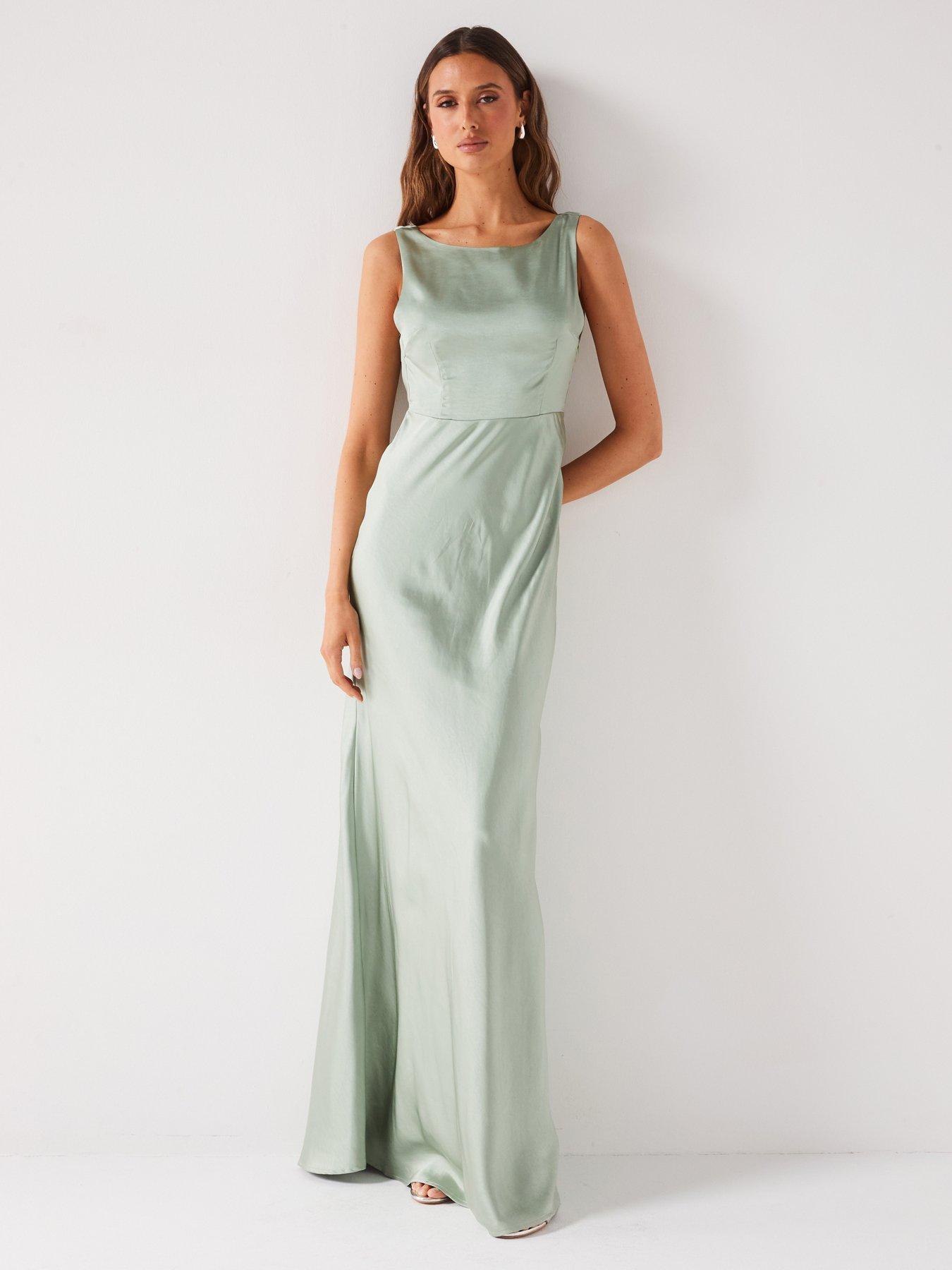 undefined Cowl Back Satin Bridesmaid Dress - Sage