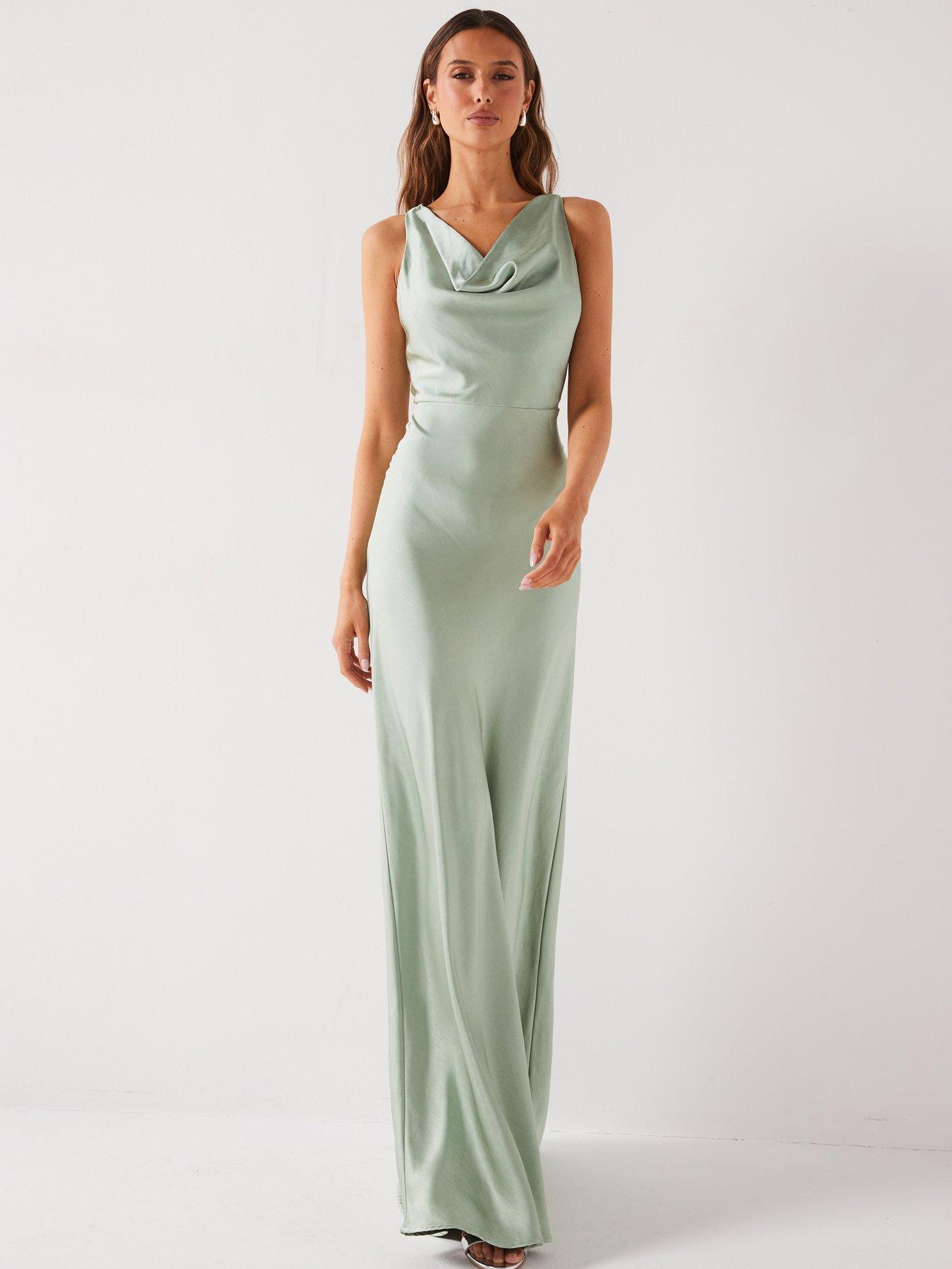 Cowl Front Satin Bridesmaid Dress Sage