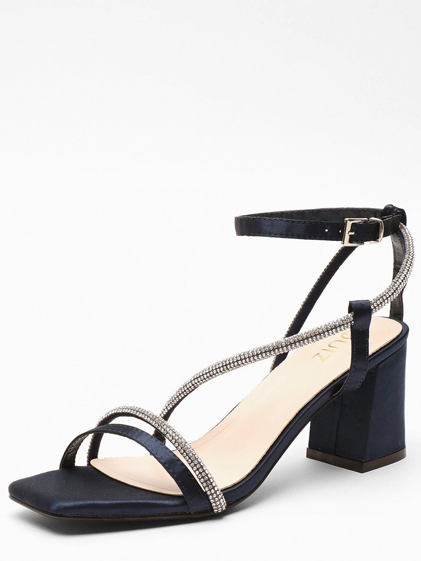  image of quiz-navy-satin-diamante-block-heeled-sandals