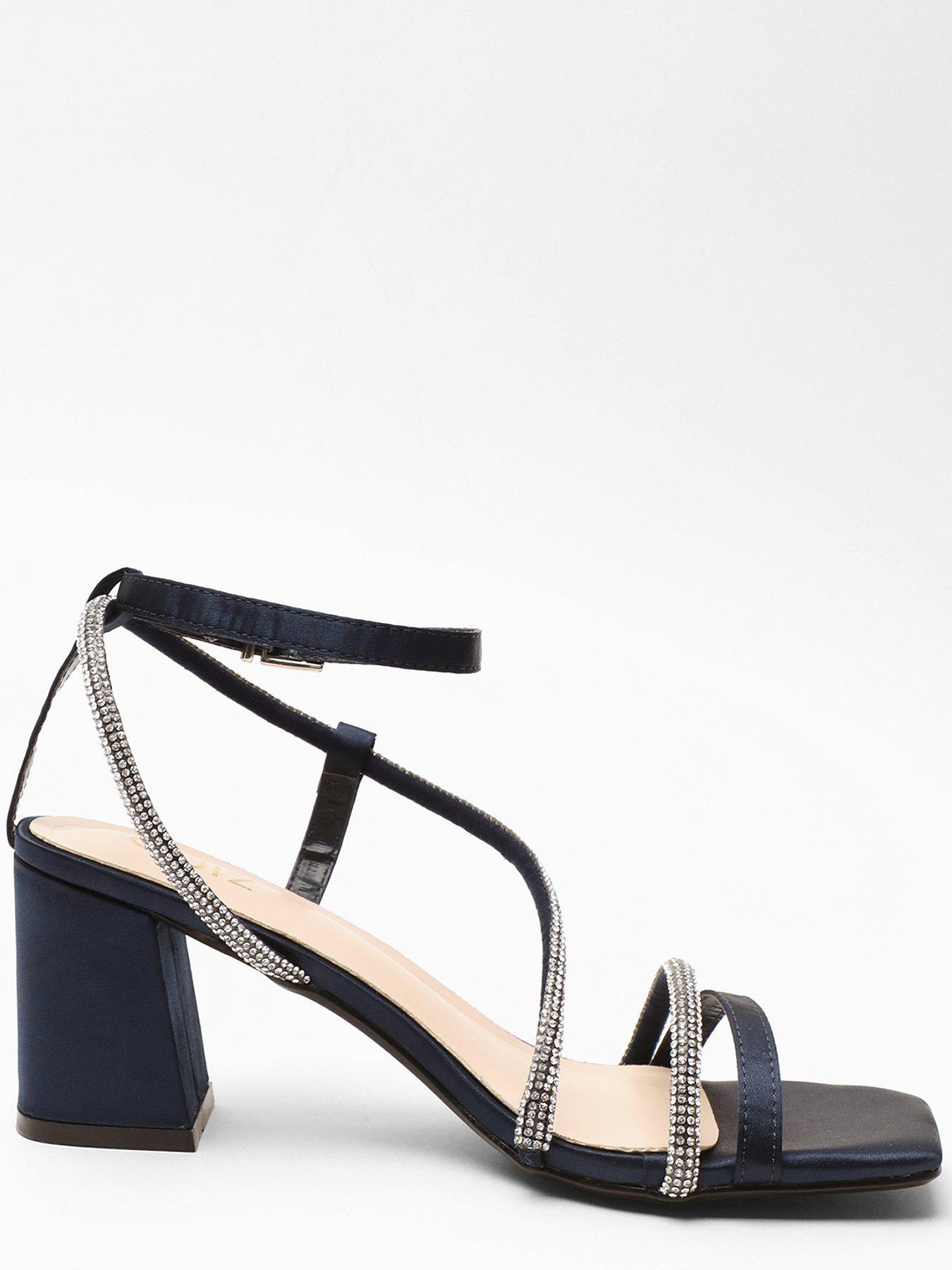  image of quiz-navy-satin-diamante-block-heeled-sandals
