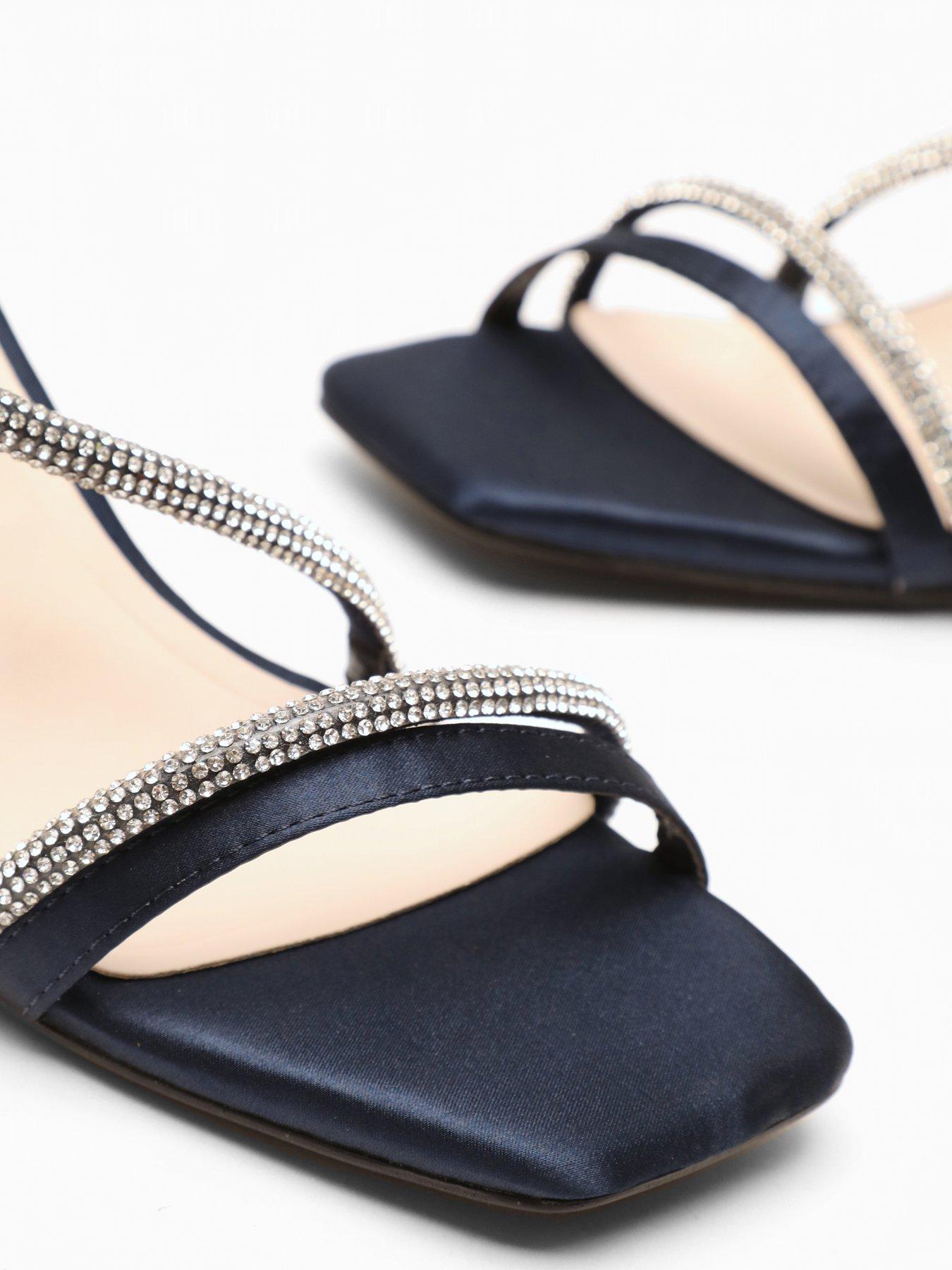  image of quiz-navy-satin-diamante-block-heeled-sandals