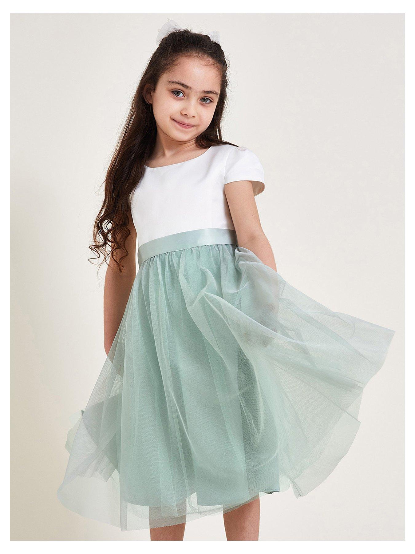 undefined Girls Tulle Bridesmaid Dress - Sage