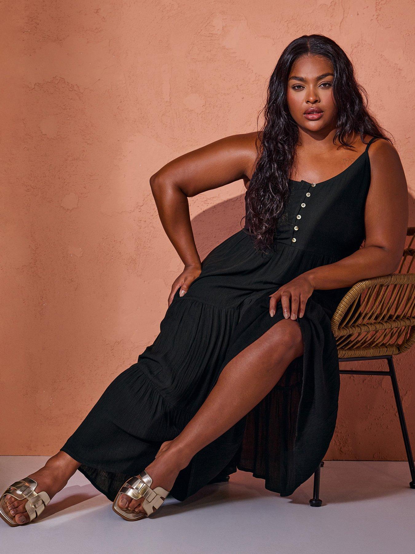 undefined Curve Tiered Crinkle Maxi Dress - Black