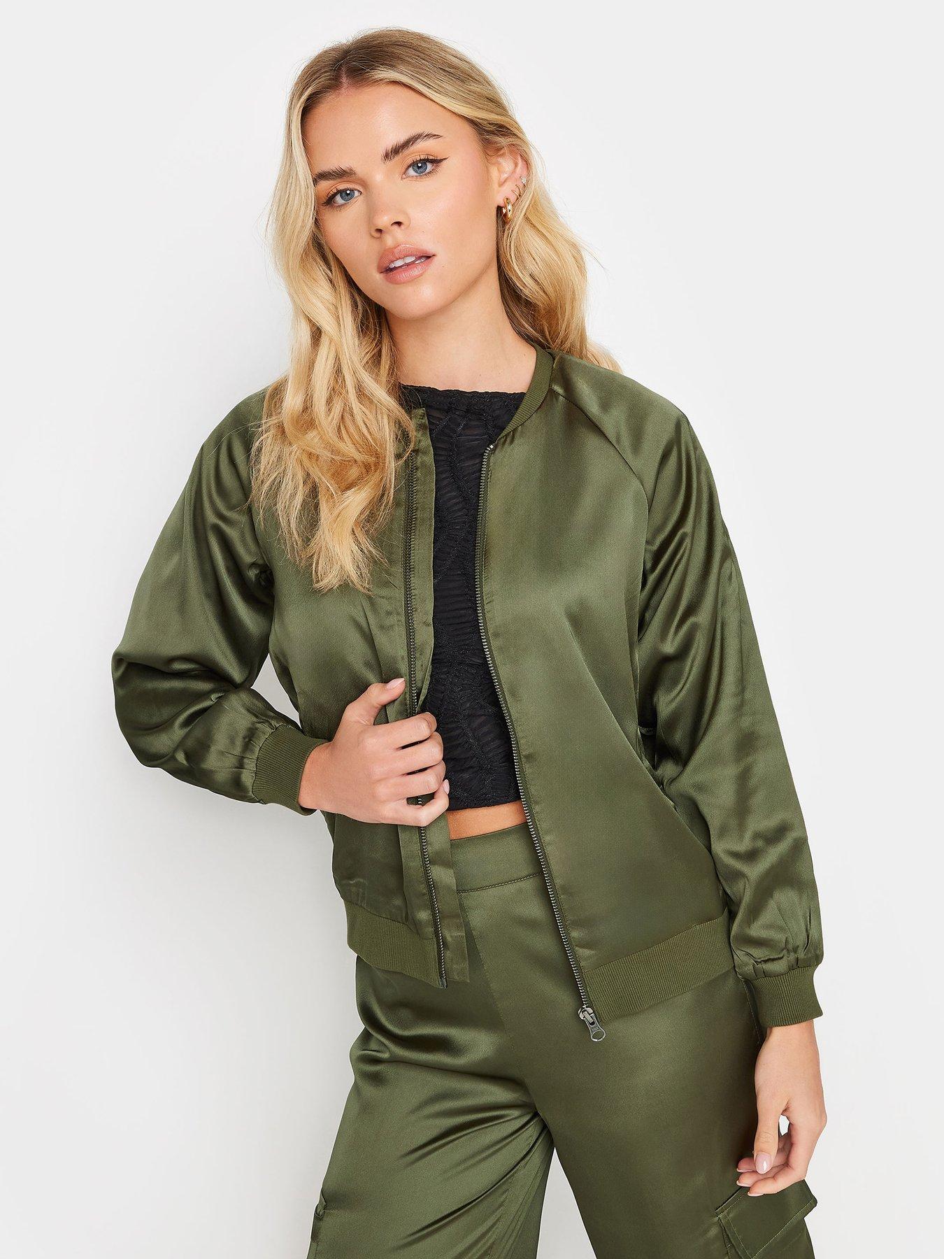 undefined Petite Satin Bomber Jkt - Green