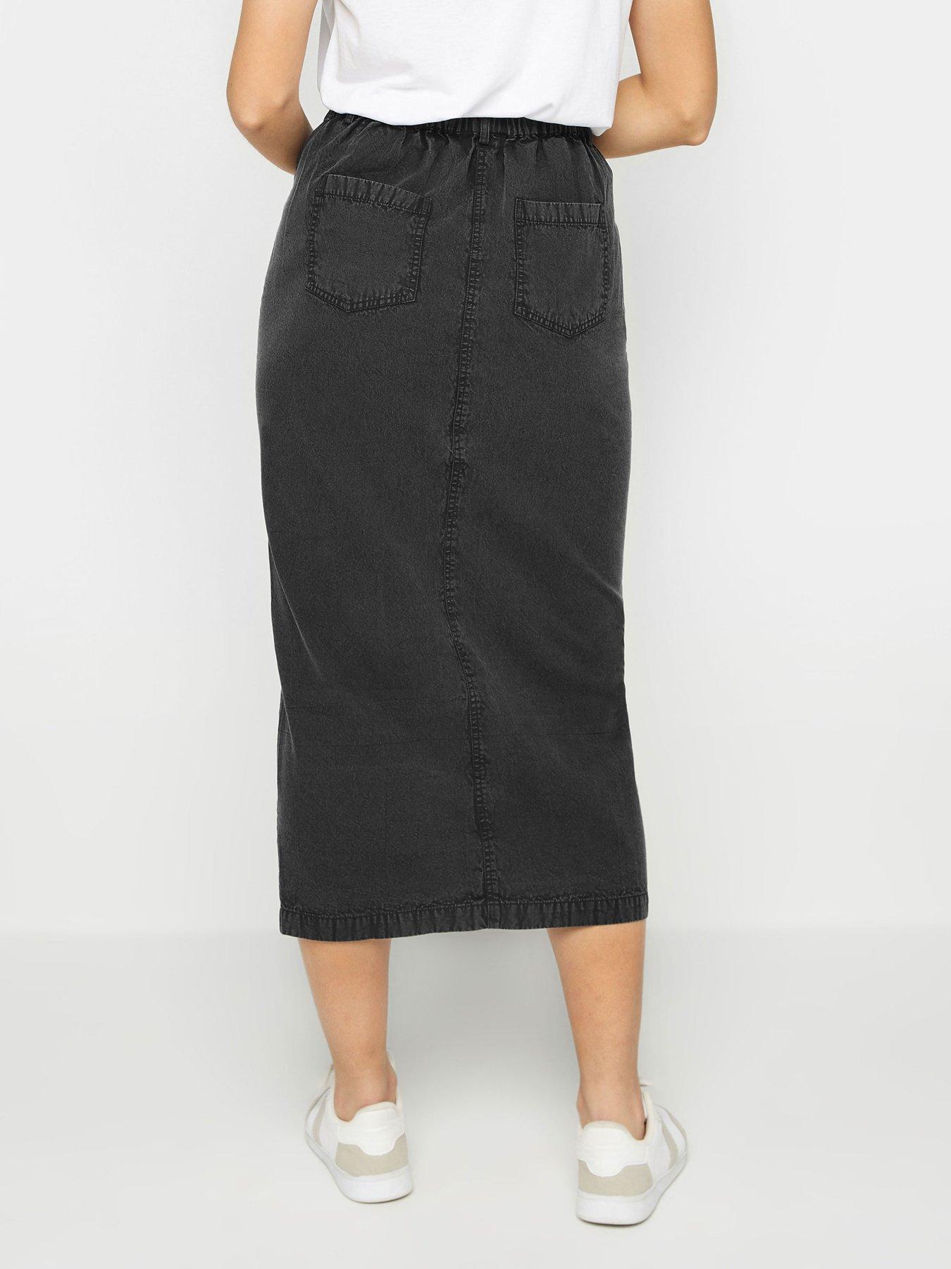  image of long-tall-sally-tall-black-lightweight-acid-wash-skirt