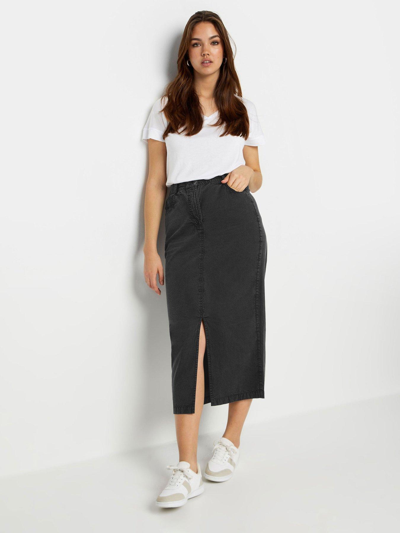  image of long-tall-sally-tall-black-lightweight-acid-wash-skirt