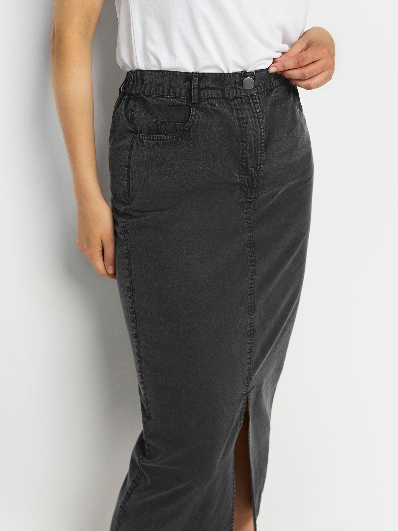  image of long-tall-sally-tall-black-lightweight-acid-wash-skirt