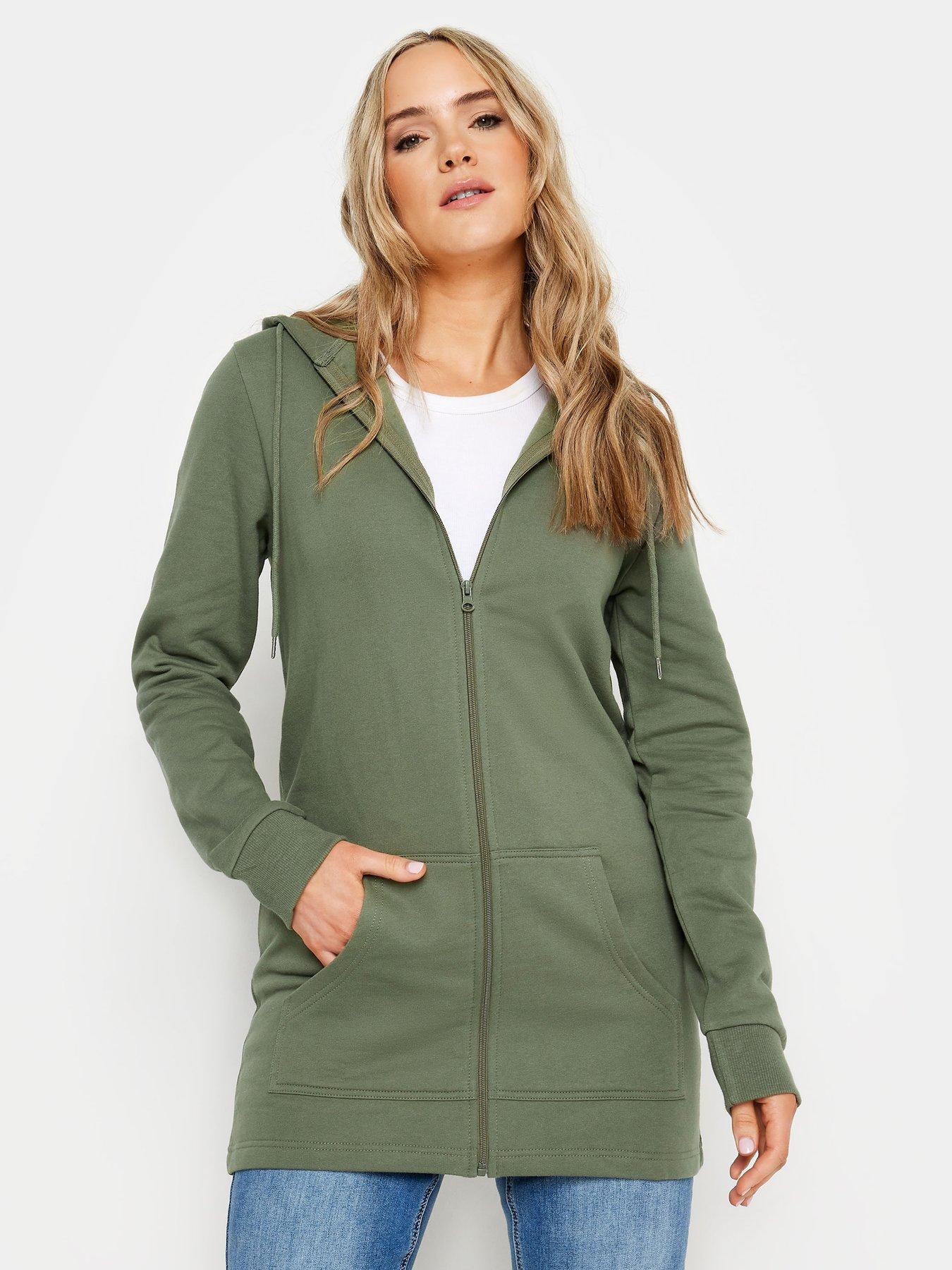 undefined Tall Longline Zip Front Hoodie - Green