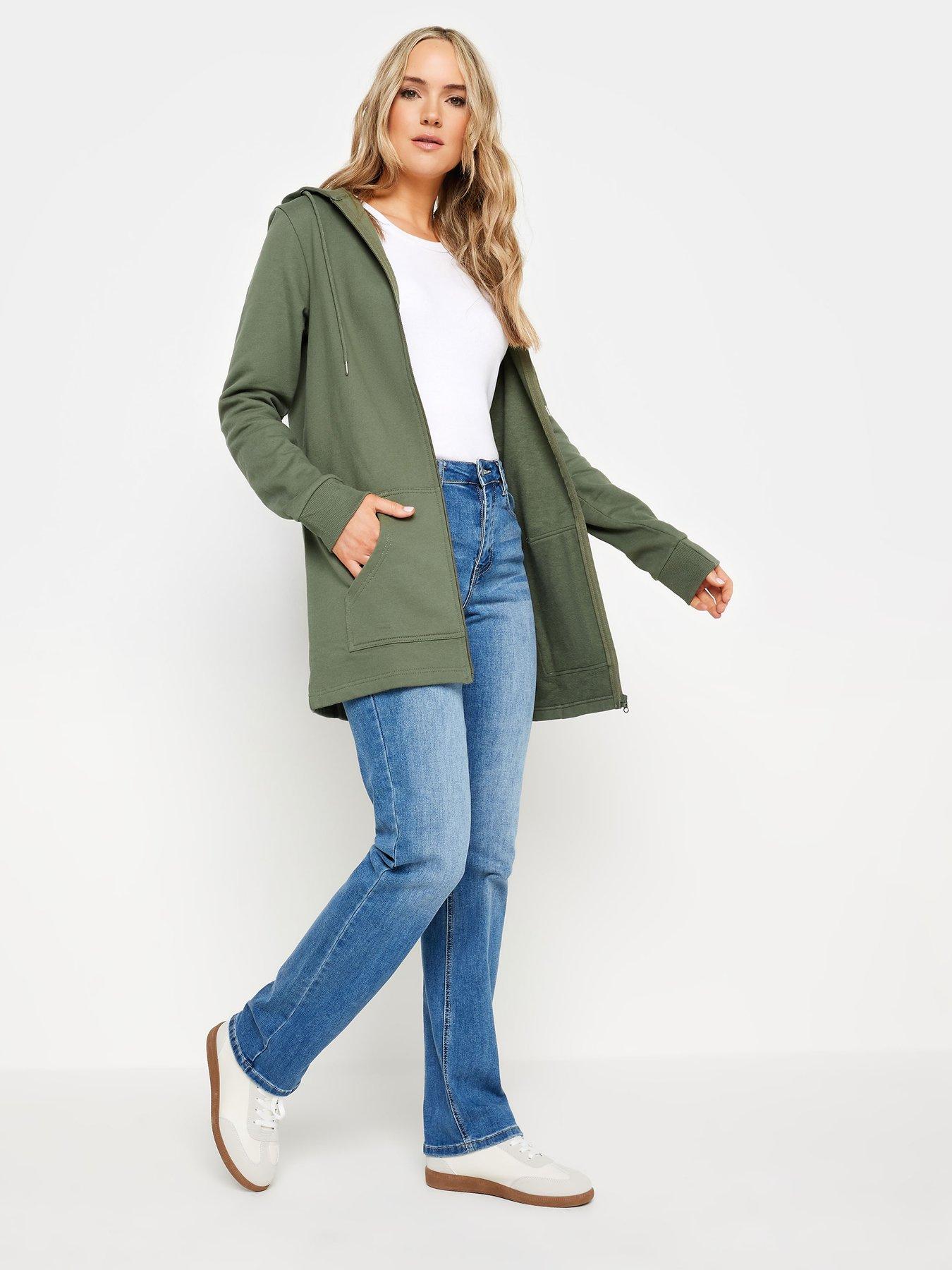 Image 3 of 4 of Long Tall Sally Tall Longline Zip Front Hoodie - Green