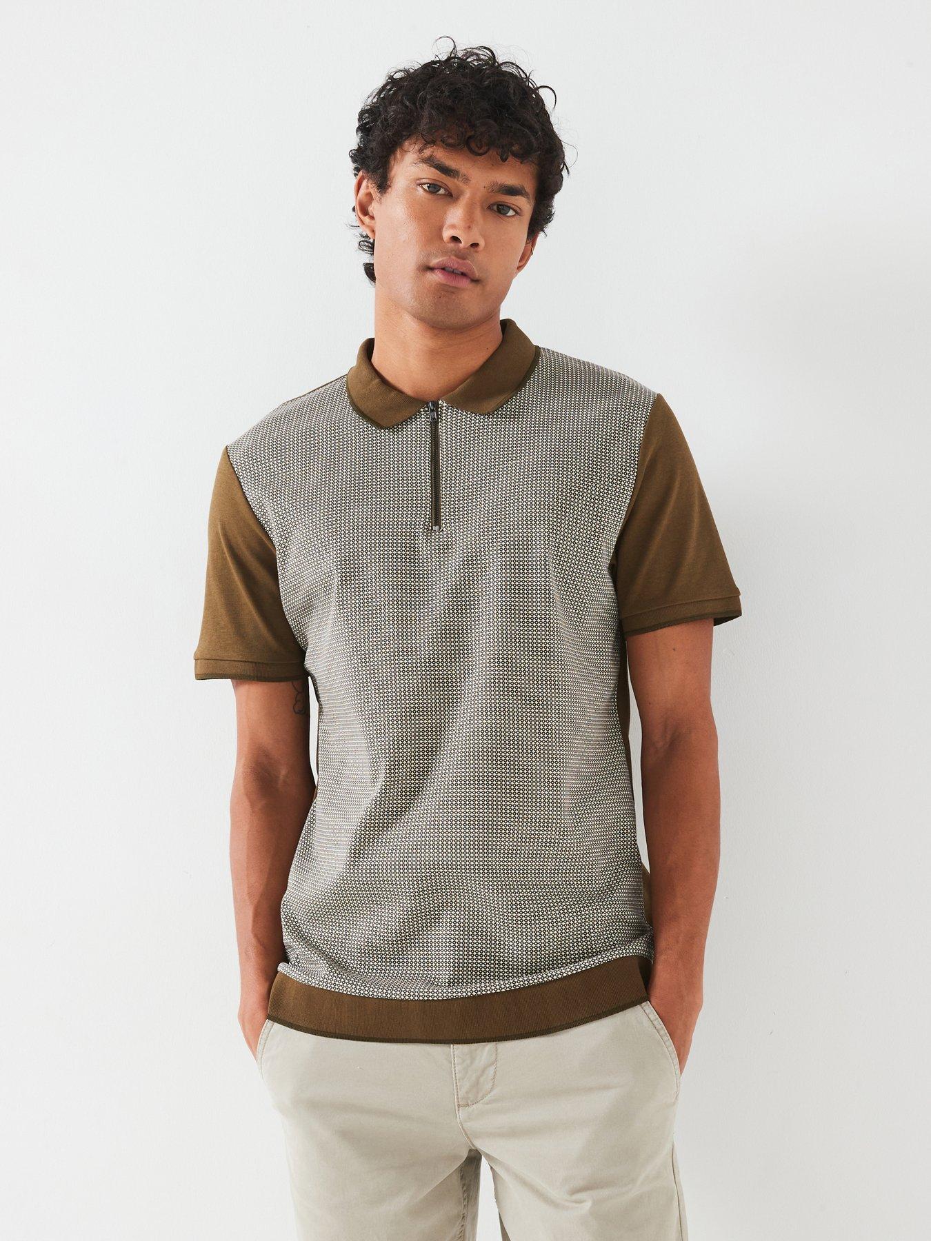  image of very-man-geo-zip-neck-polo-natural