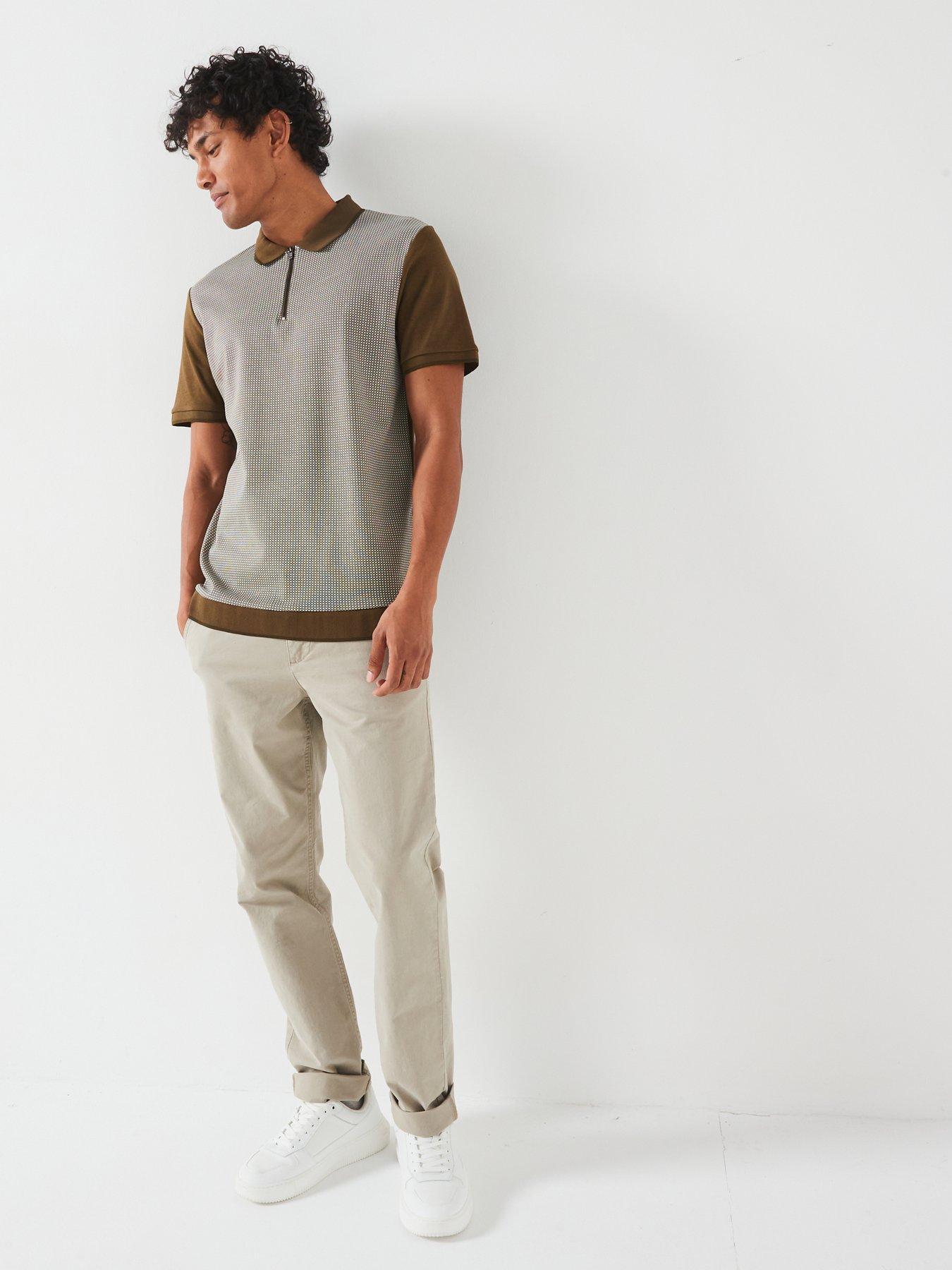  image of very-man-geo-zip-neck-polo-natural