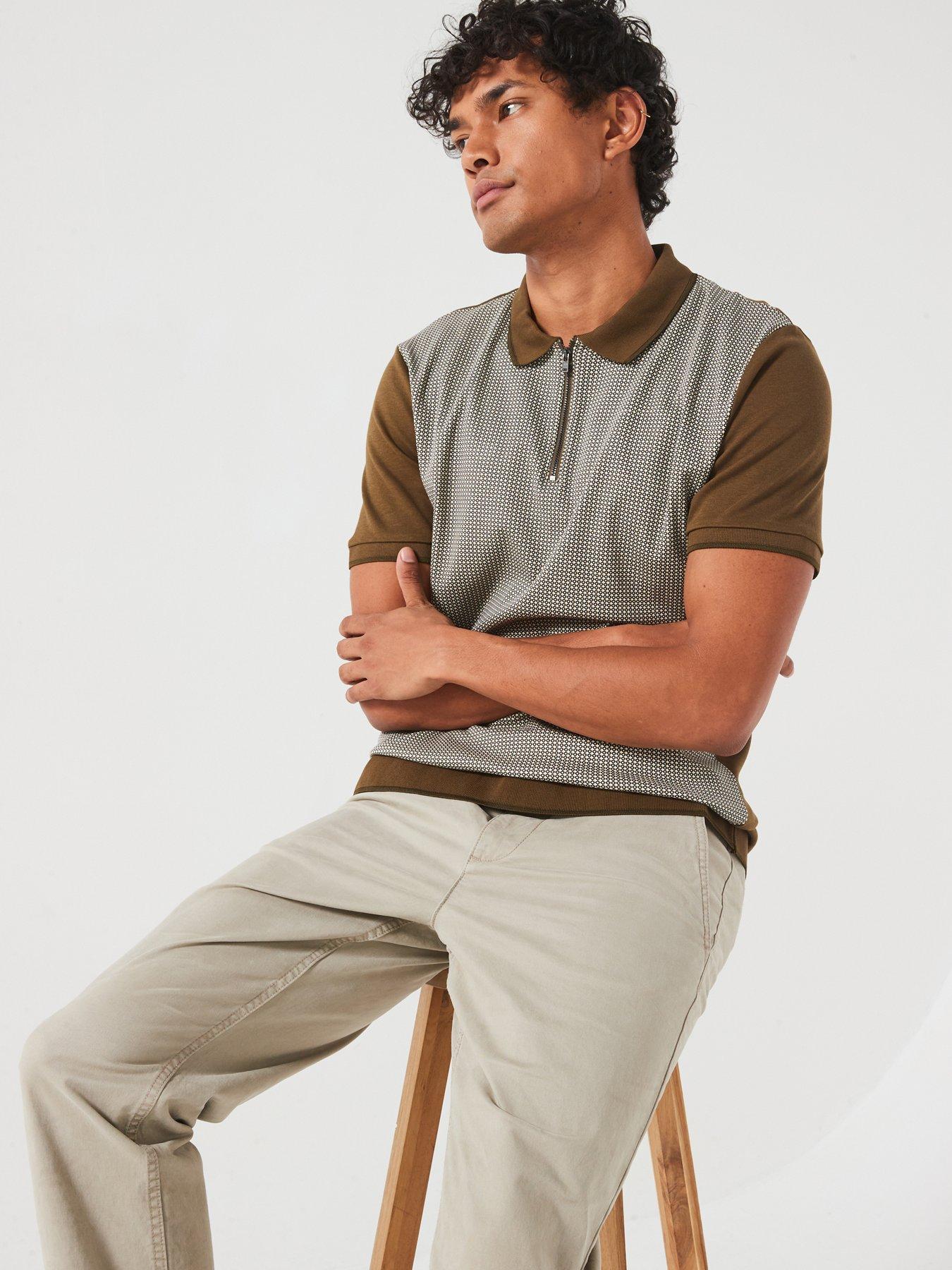  image of very-man-geo-zip-neck-polo-natural