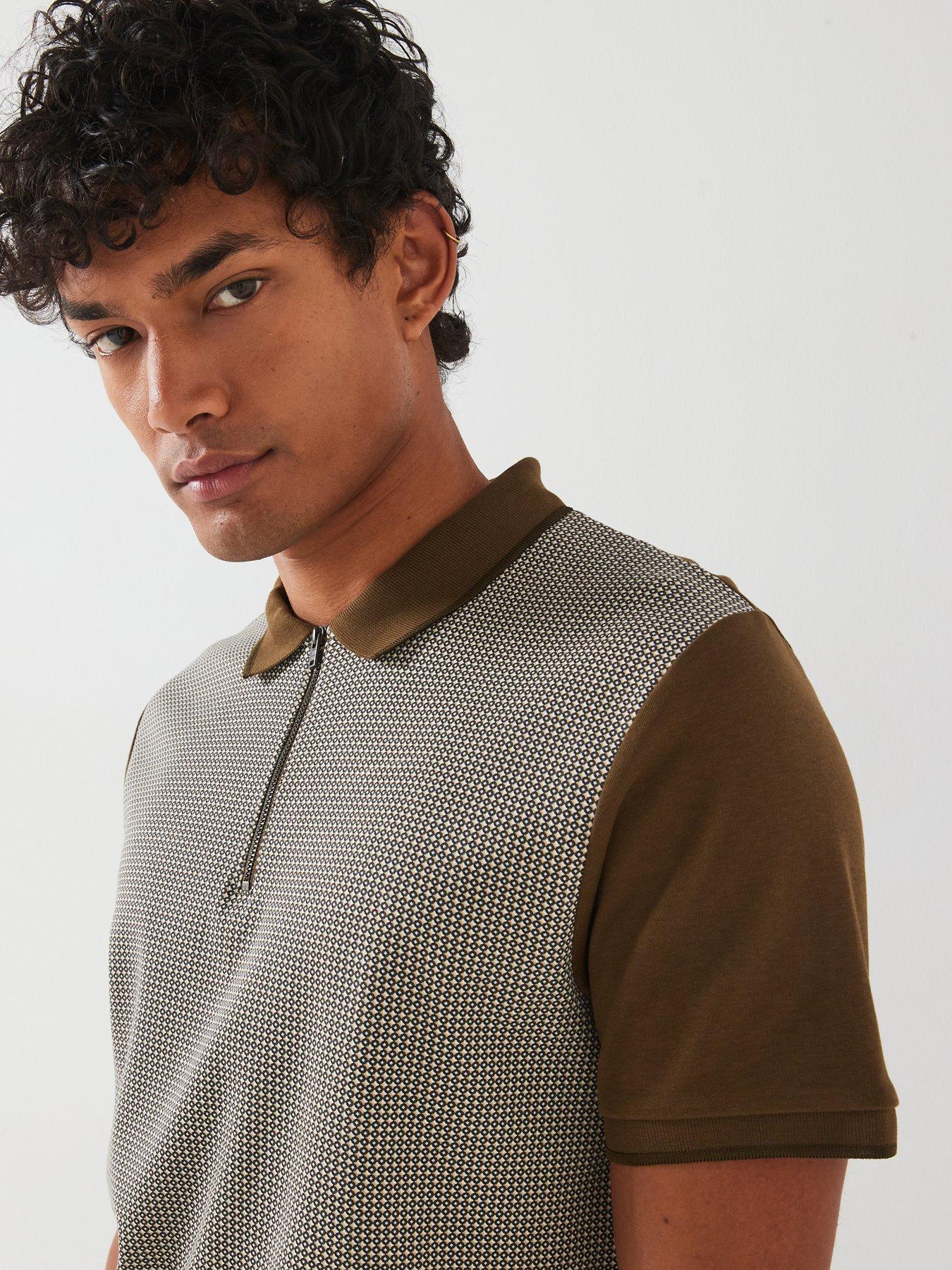 image of very-man-geo-zip-neck-polo-natural