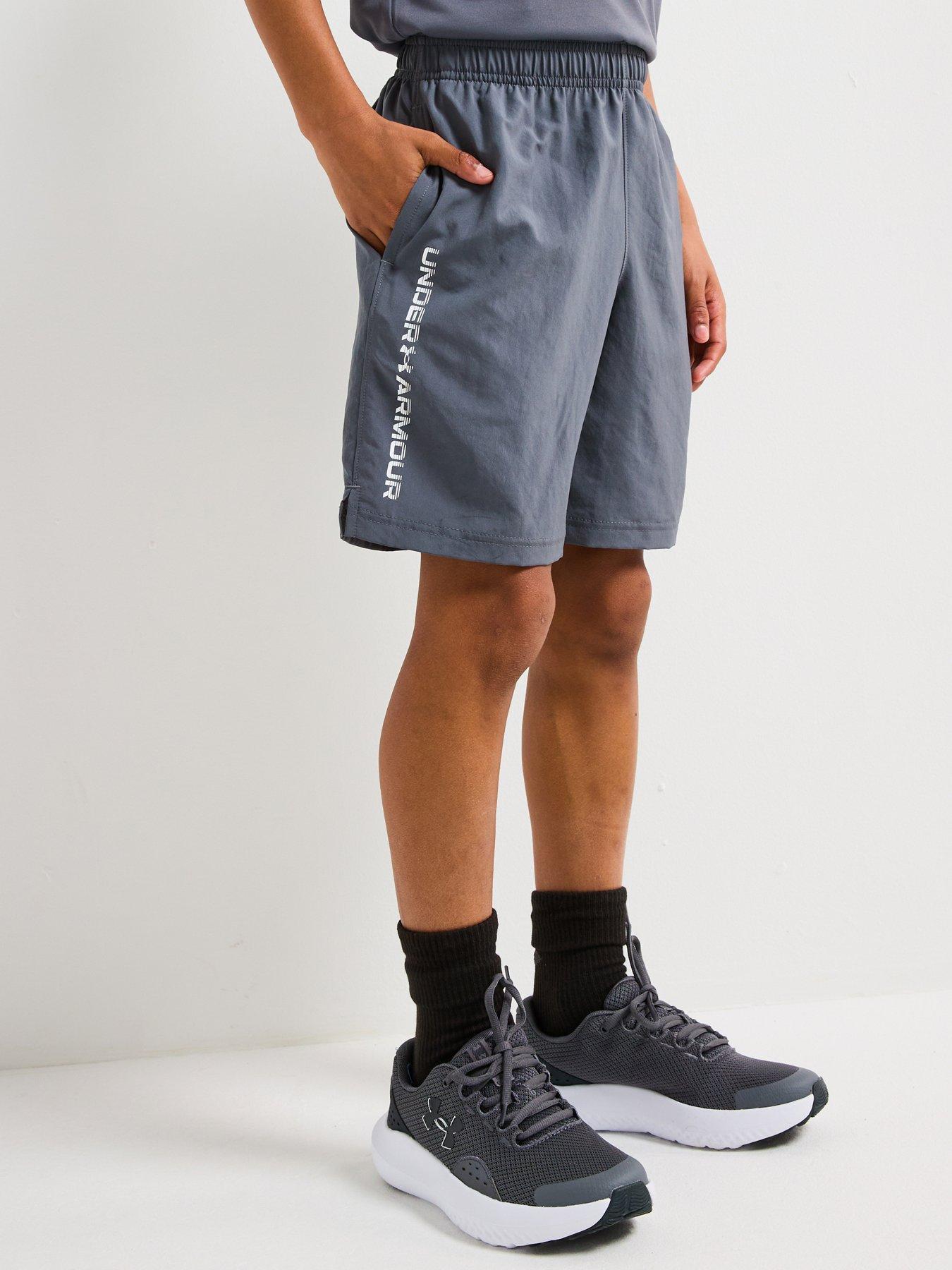 UNDER ARMOUR Boys Training Woven Wordmark Shorts - Grey