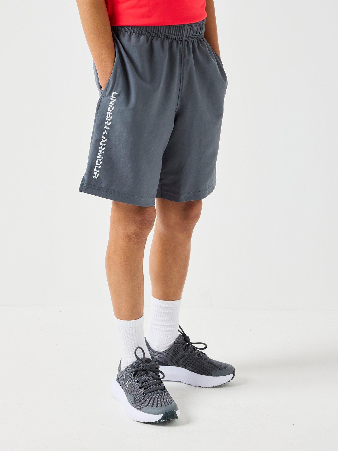 UNDER ARMOUR Boys Training Woven Wordmark Shorts - Grey