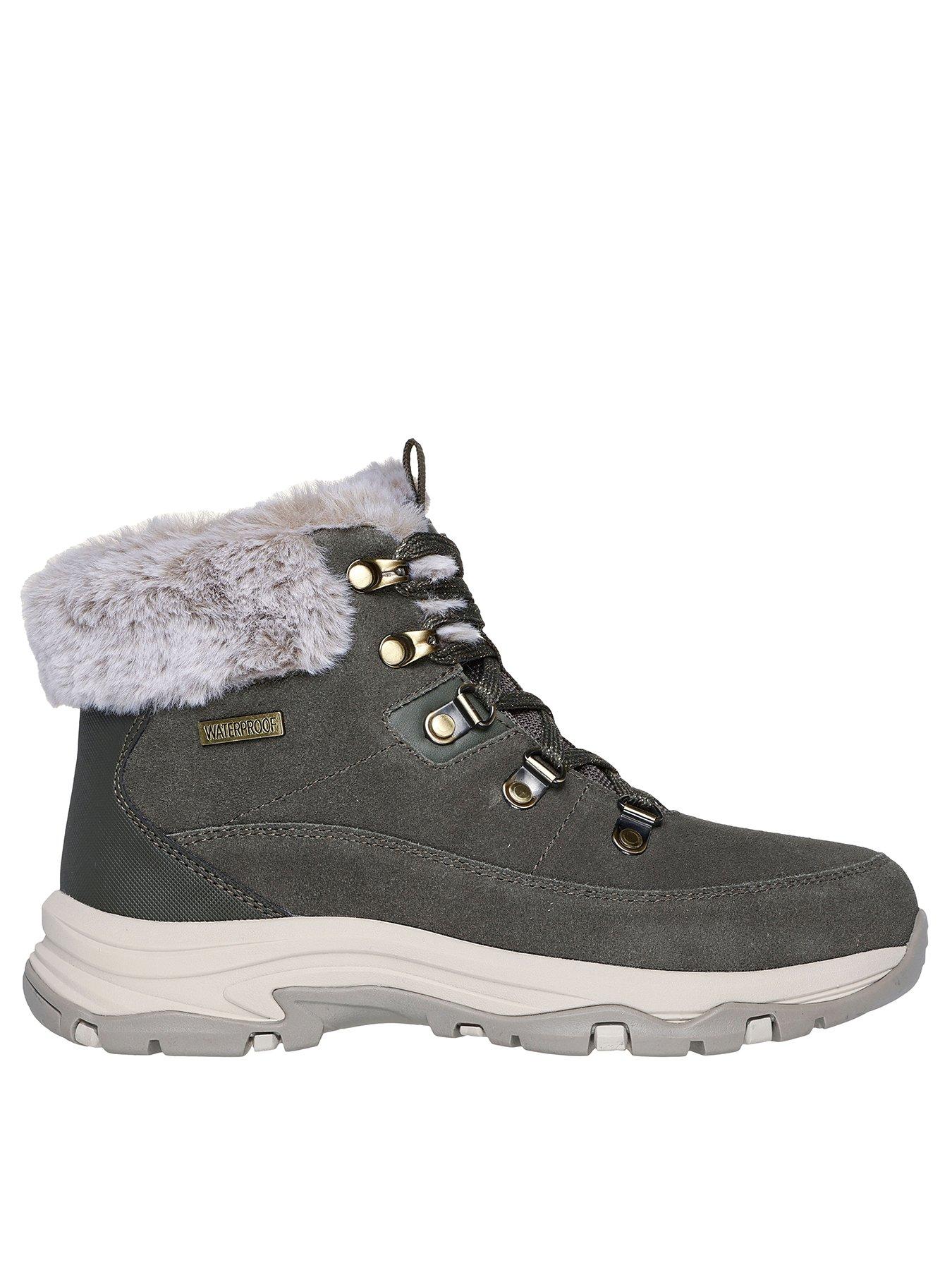 Skechers Outdoor Sparkly Lace Up Boot Olive Green littlewoods