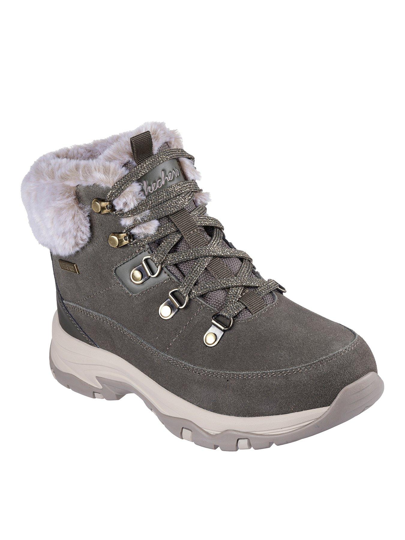 Skechers Outdoor Sparkly Lace Up Boot Olive Green littlewoods