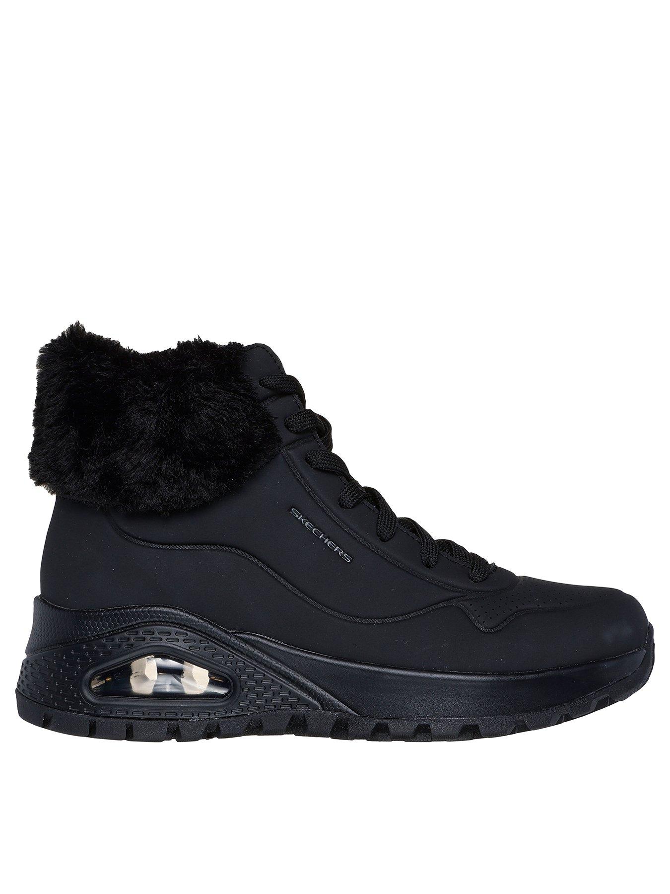 undefined Faux Fur Collar Lace Up Sneaker Boot - Black