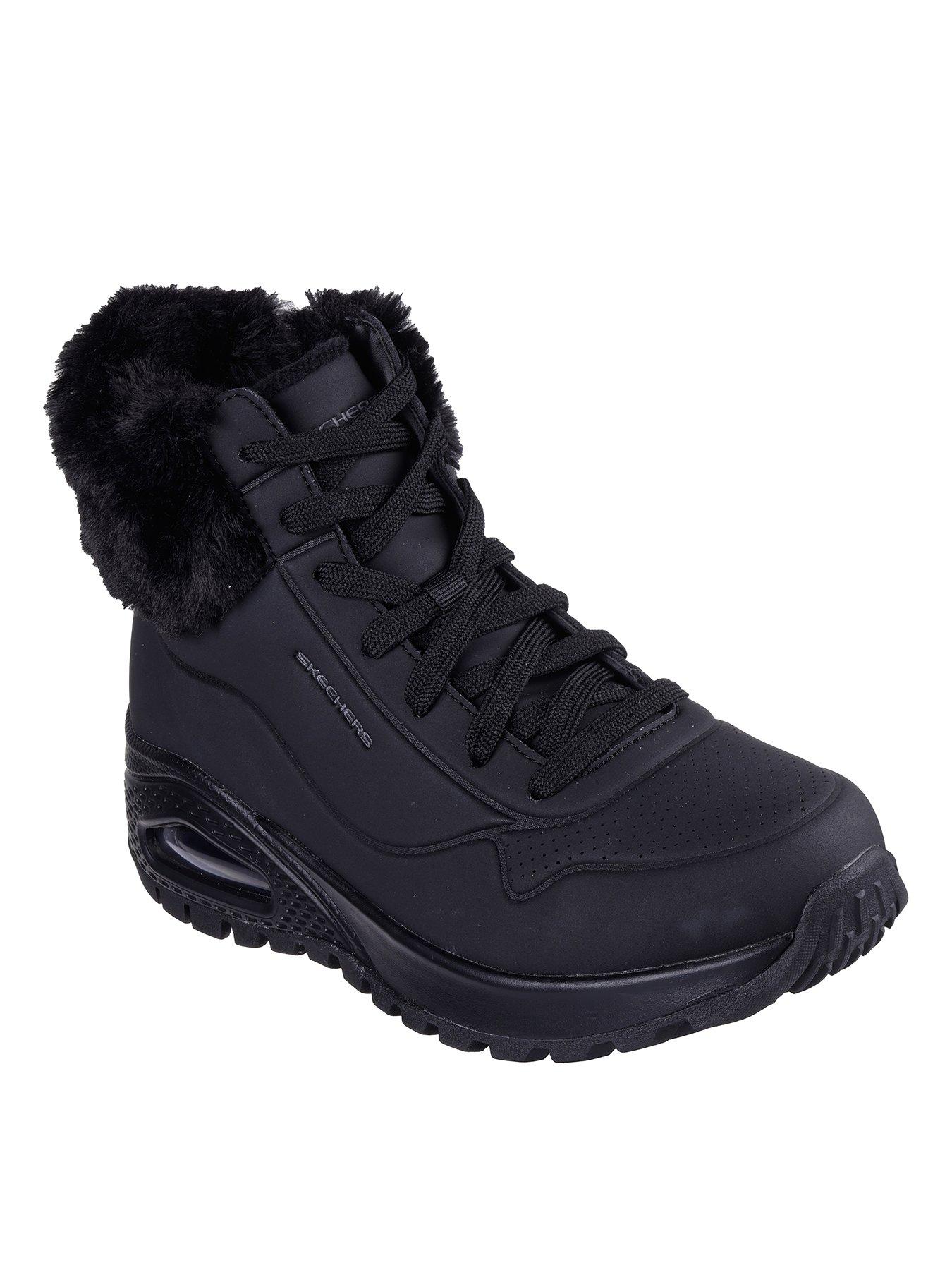 Image 2 of 5 of Skechers Faux Fur Collar Lace Up Sneaker Boot - Black