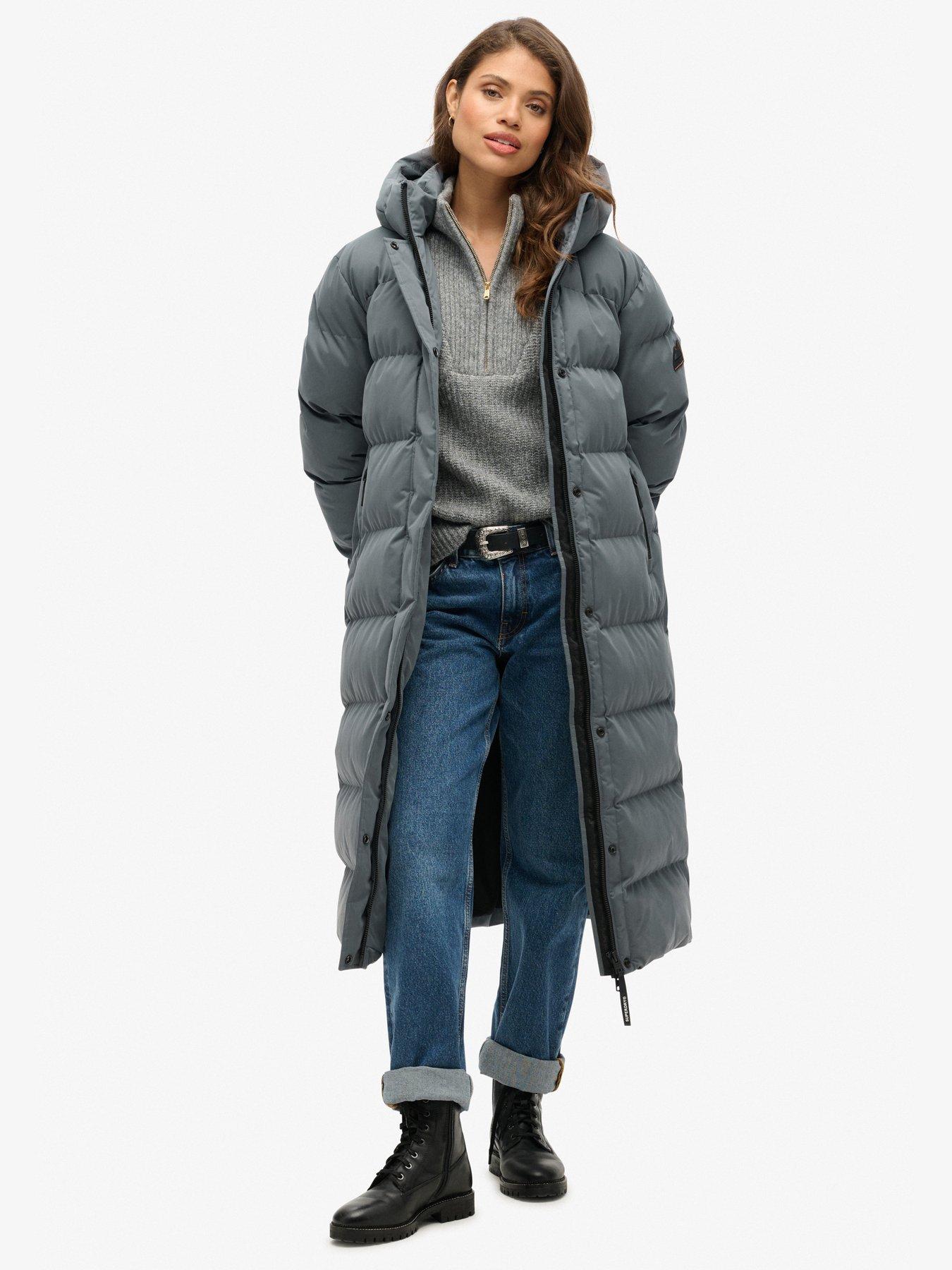 Superdry Microfibre Longline Padded Jacket Grey Littlewoods