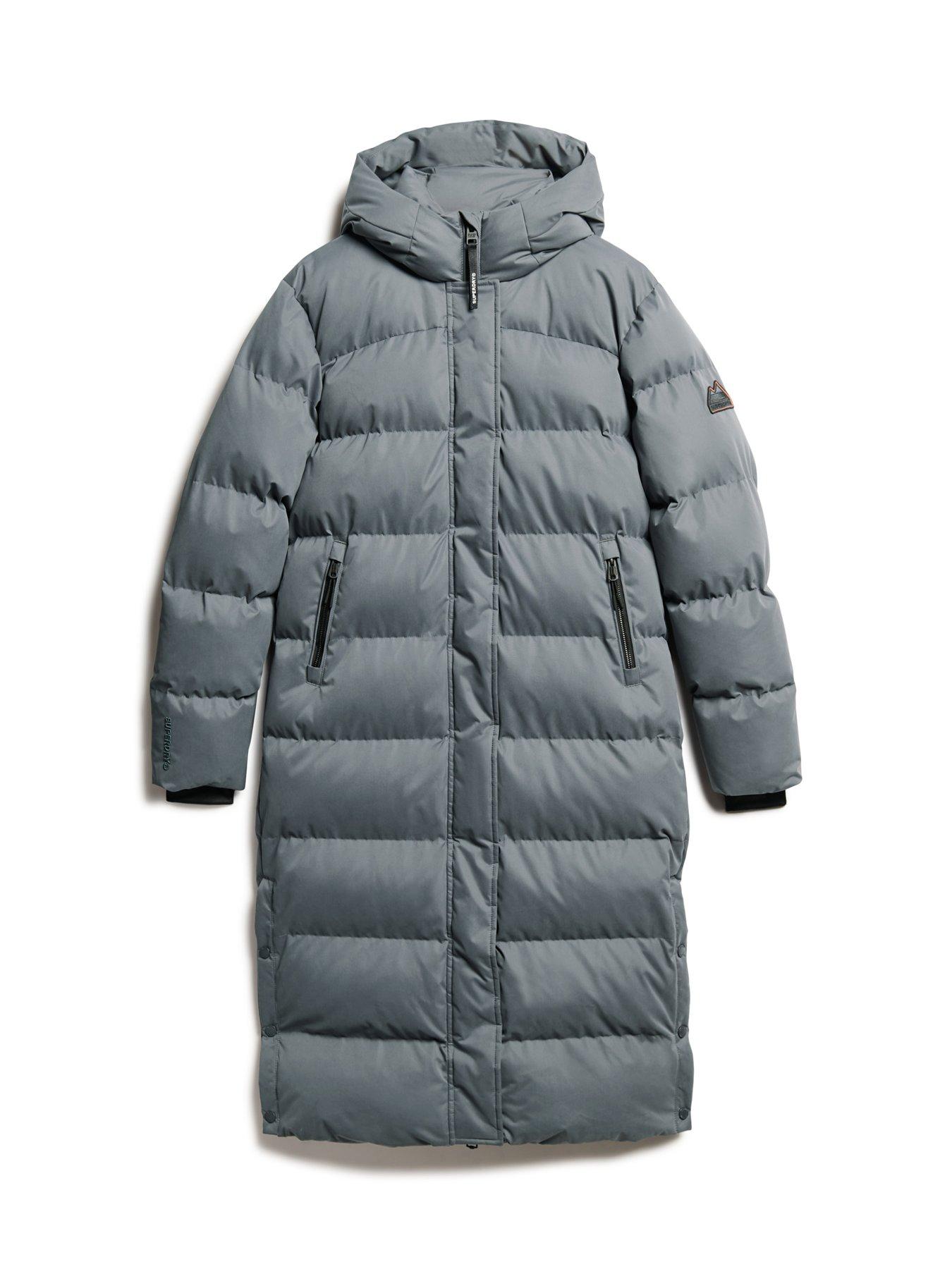 Superdry Microfibre Longline Padded Jacket Grey Littlewoods