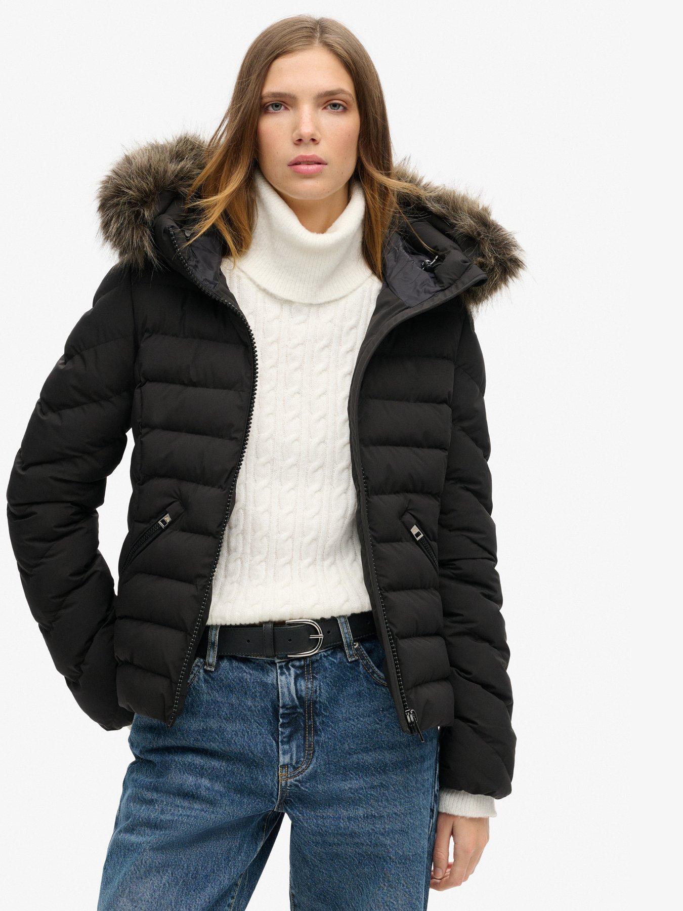 Superdry Fuji Faux Fur Hood Padded Jacket Black Littlewoods
