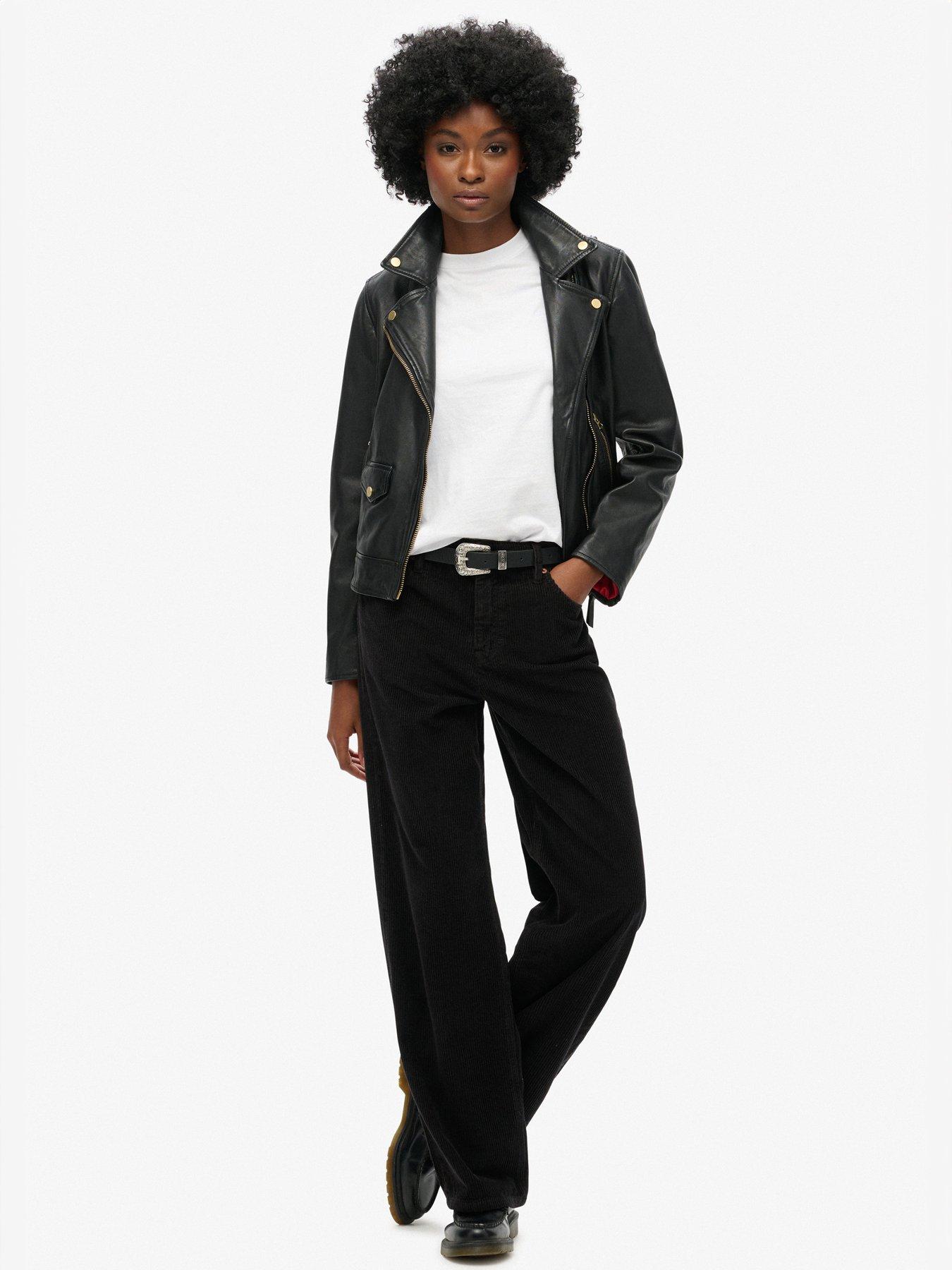 undefined Midi Rise Wide Leg Cord Trouser - Black