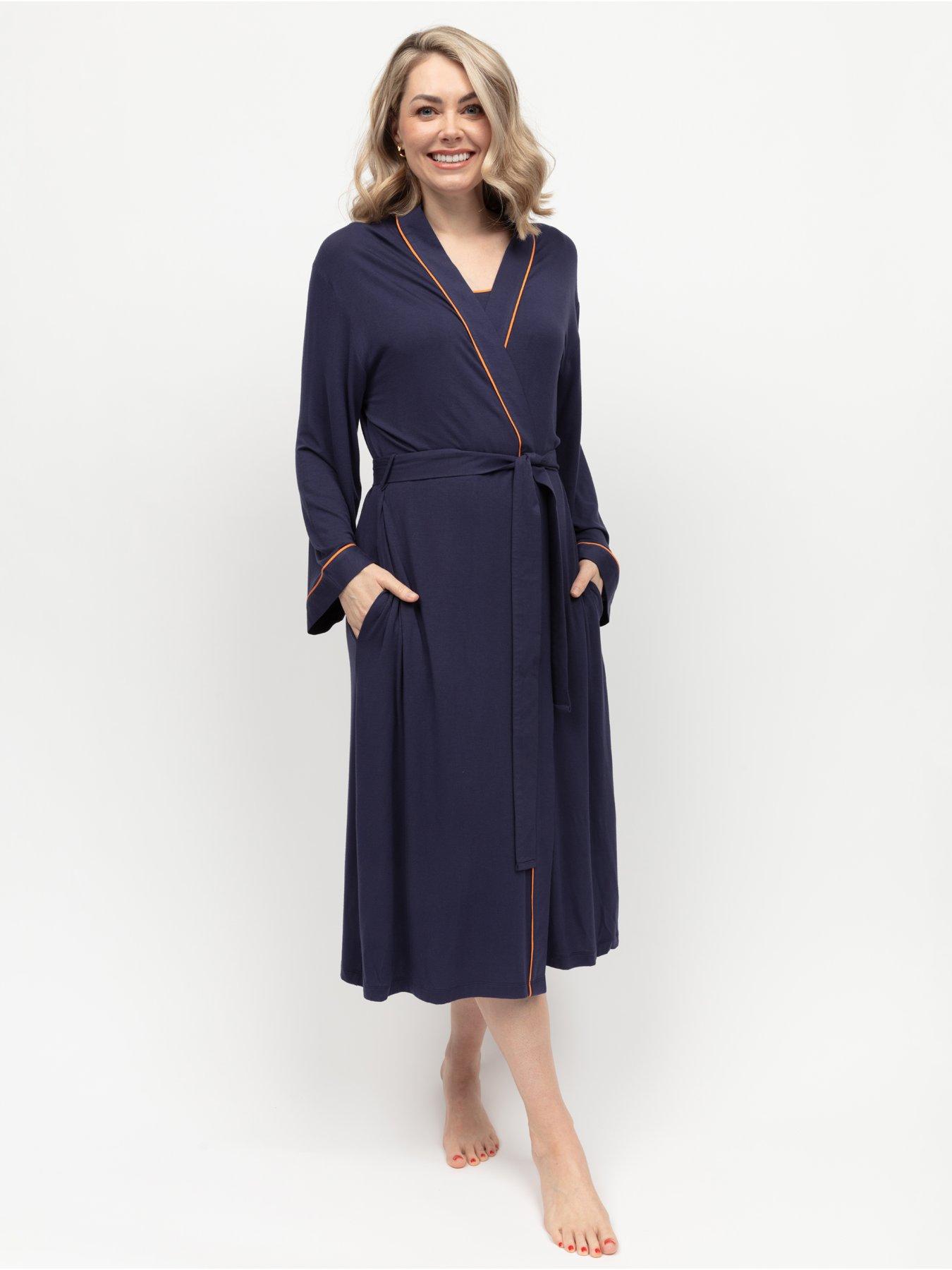 undefined Taylor Navy Jersey Long Dressing Gown - Blue