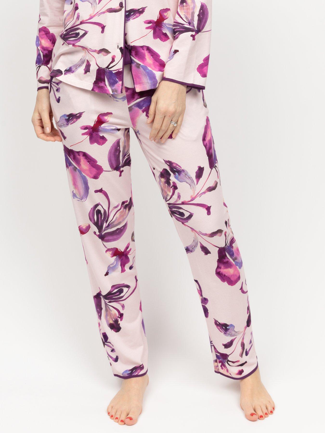  image of cyberjammies-colett-pink-floral-printed-jersey-pyjama-bottoms-pink