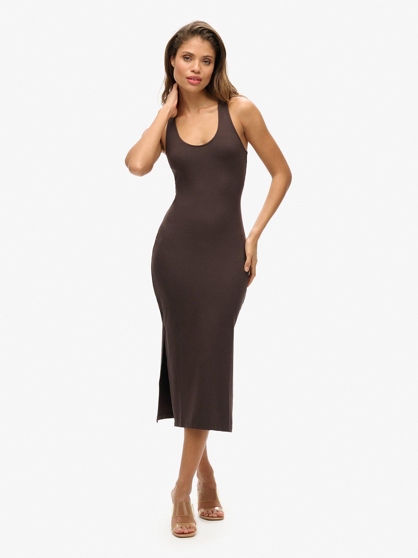 undefined Scoop Neck Jersey Midi Dress - Brown