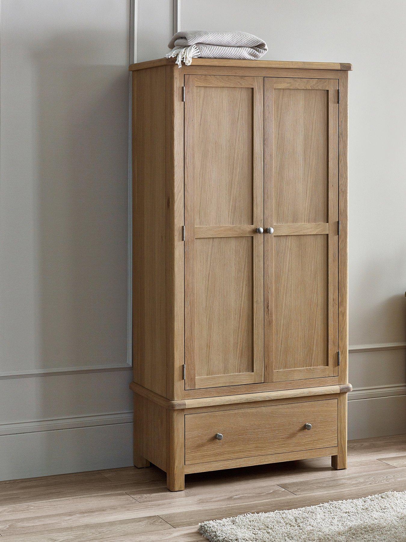  image of julian-bowen-memphis-limed-oak-2-door-1-drawer-wardrobe